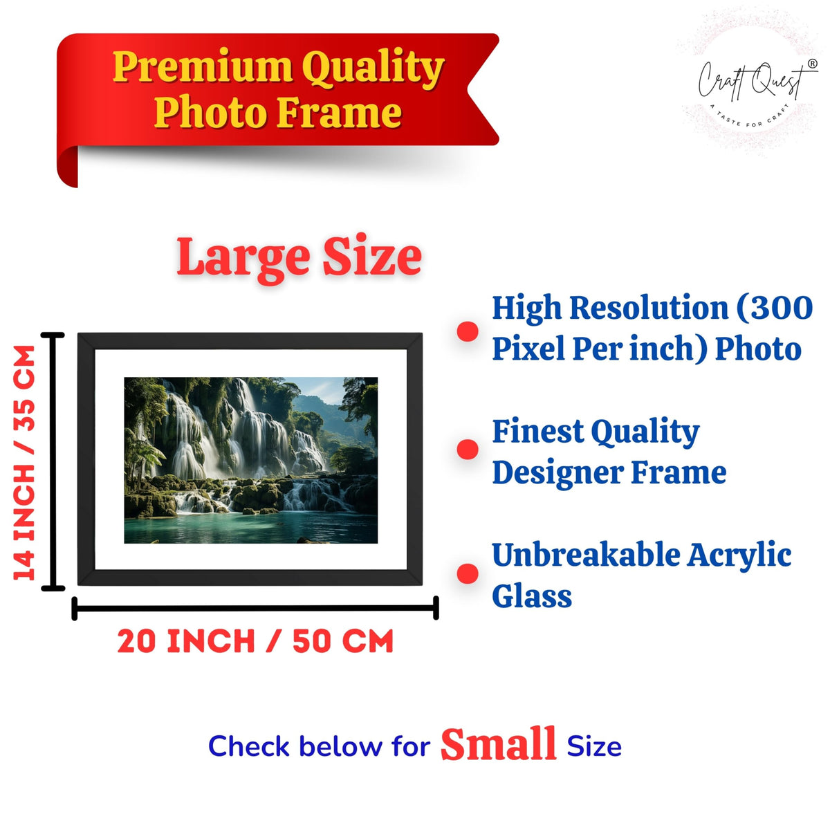 CRAFT QUEST Vastu Waterfall Landscape Scenery Photo Frame With Acrylic Sheet | Living Room, Bedroom | Home Decoration | Best Gifting Option