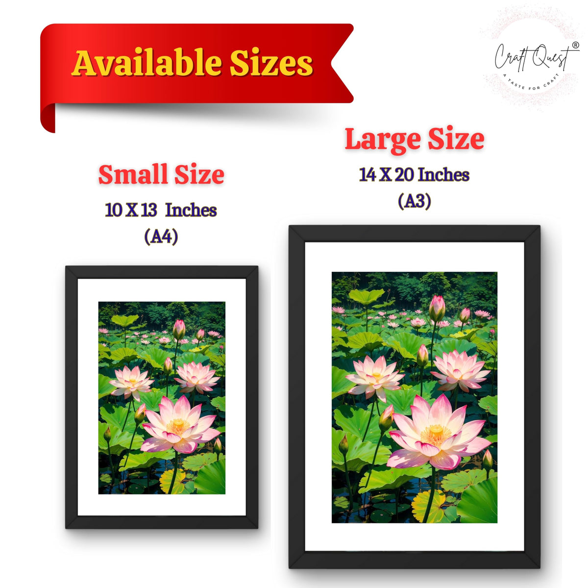 CRAFT QUEST Lotus Photo Frame Wall Vastu,Lotus Flower, Kamal Phool Painting for Vastu | Paintings for Home Decoration, Living room, and Office Décor