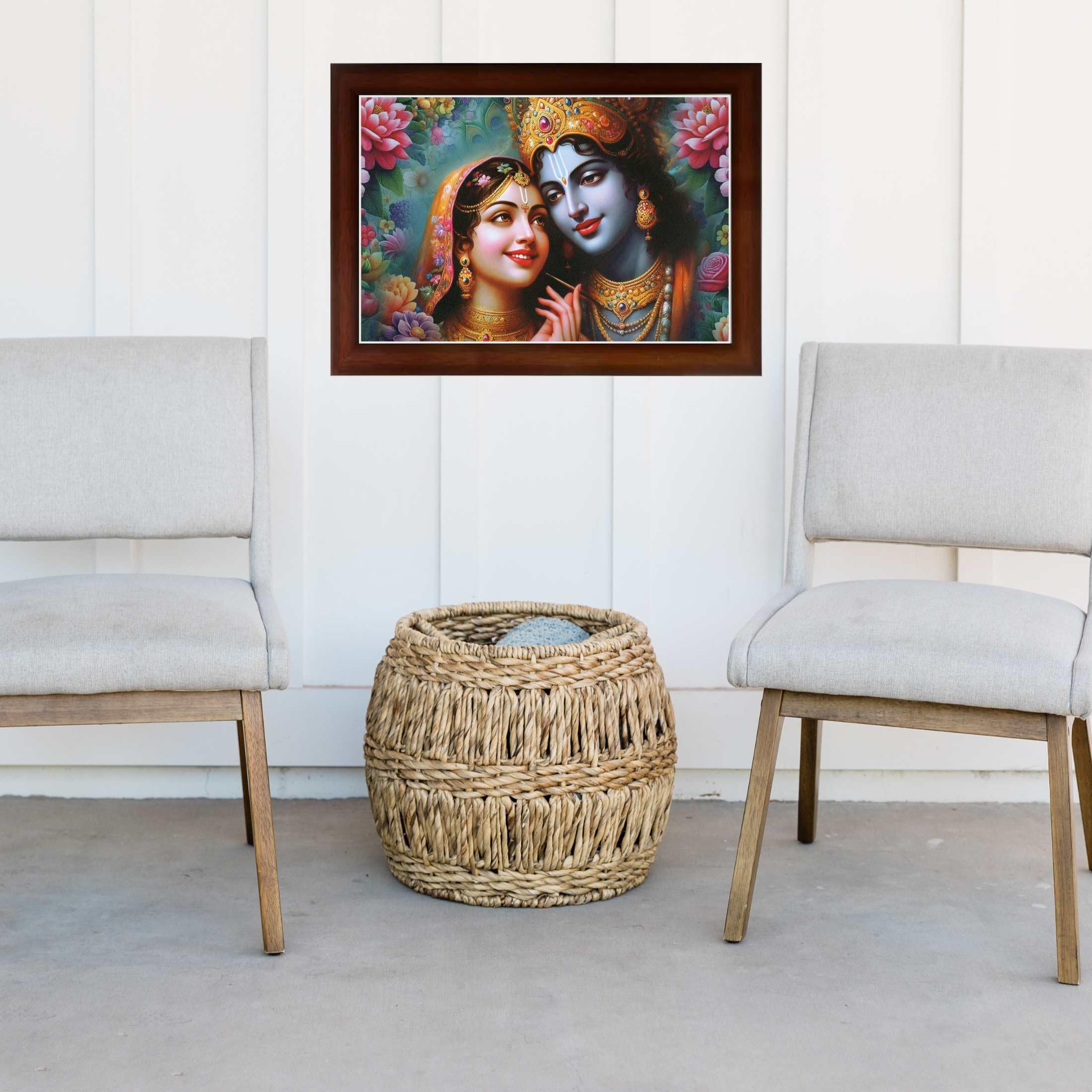 CRAFT QUEST Radha Krishna Art Photo Framed Painting for Home and Bedroom Wall Decoration of Size 14X10 Inches with Frame And Acrylic Glass RK205