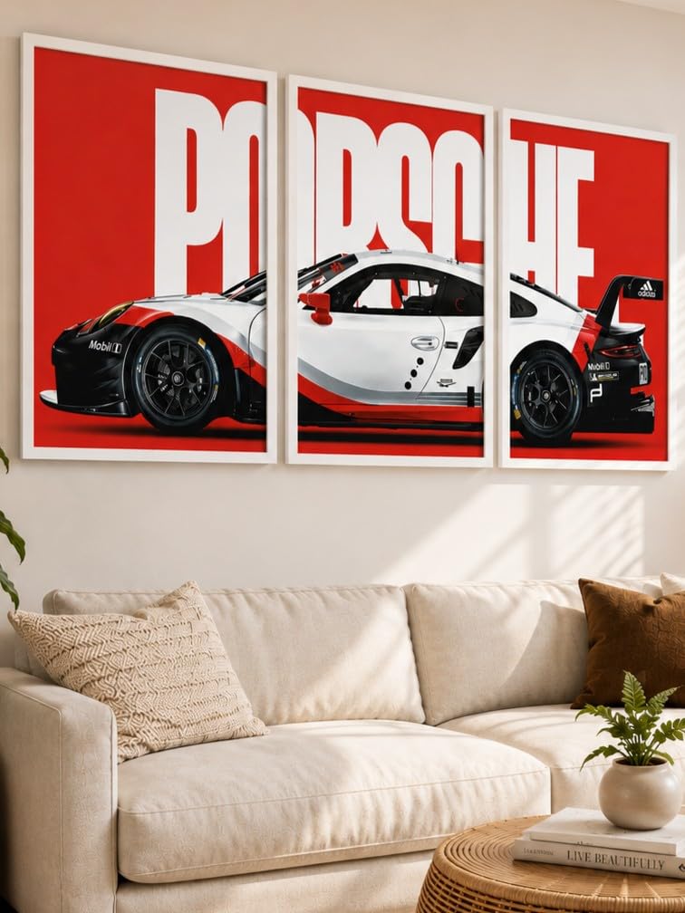 VENUXE ARTS Set Of 3 Big Sports Cars Framed Posters Gift Items for Boys Room Wall Decoration Bedroom Living Room Office Studio Décor | Car Poster Frame for Wall Décor