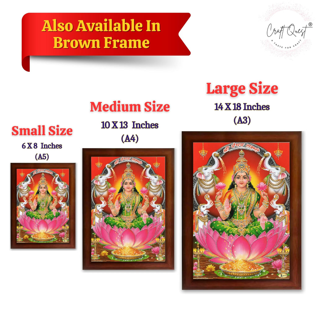 CRAFT QUEST Goddess Lakshmi Devi Dhana Laxmi Maa Wall Painting Frame for Diwali,Temple, Pooja, Living Room Home and Decor