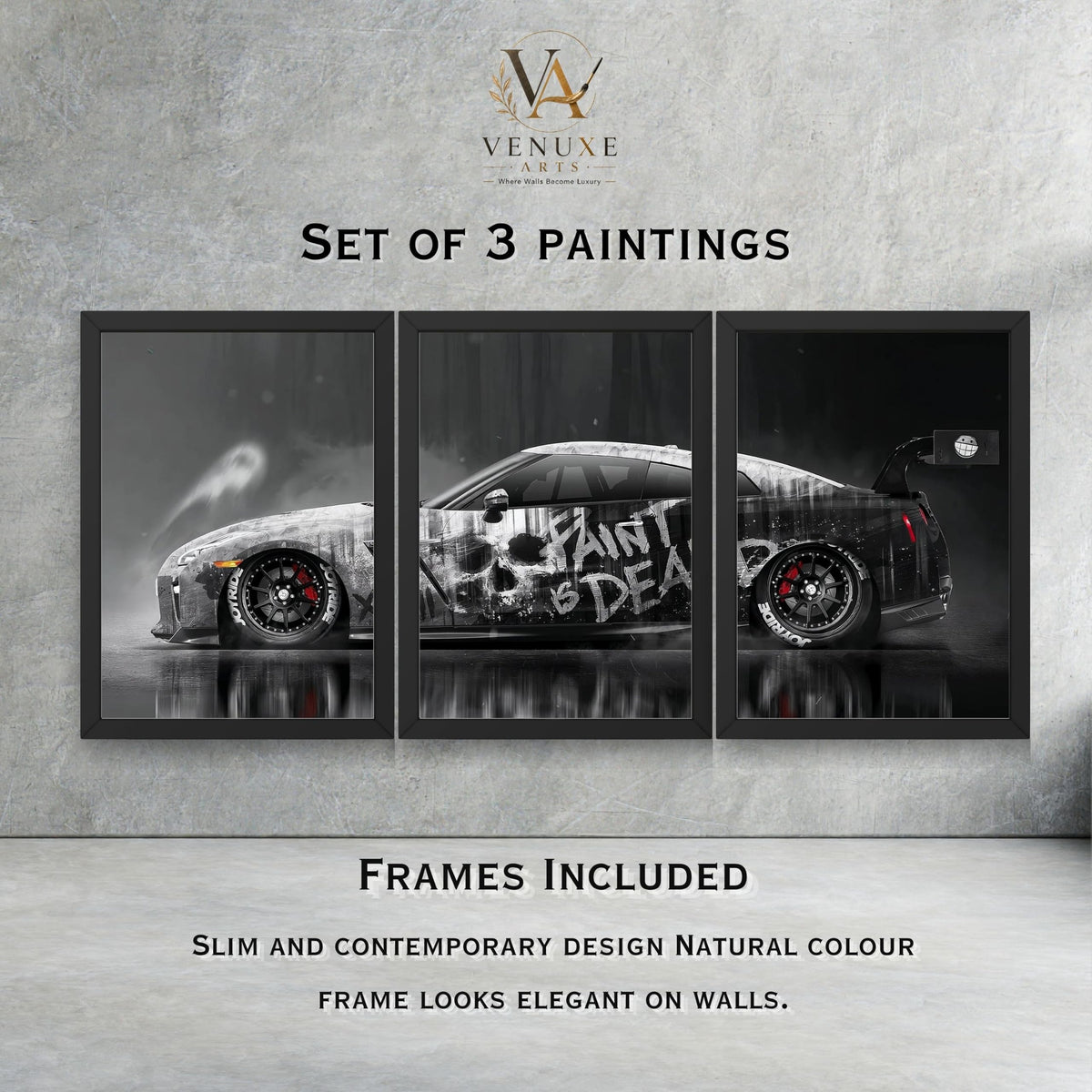 VENUXE ARTS Set Of 3 Big Sports Cars Framed Posters Gift Items for Boys Room Wall Decoration Bedroom Living Room Office Studio Décor | Car Poster Frame for Wall Décor