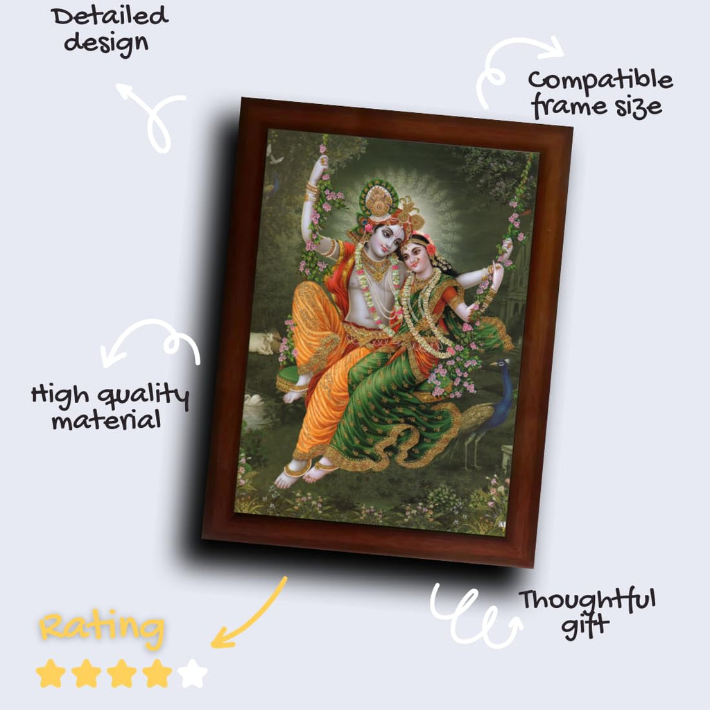 Craft Quest Radha Krishna Sparkle Coated Home Decorative Gift Item Framed Painting (10 X 14 Inches, Brown) RK1013-113