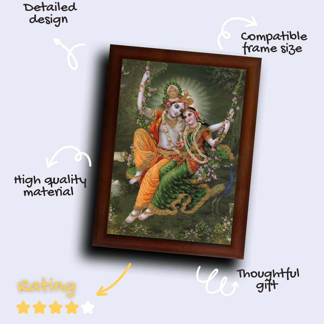 Craft Quest Radha Krishna Sparkle Coated Home Decorative Gift Item Framed Painting (10 X 14 Inches, Brown) RK1013-113