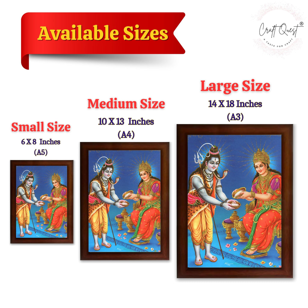 CRAFT QUEST Shiva & Maa Annapurna devi sitting on throne photo frame with Laminated Poster for Kitchen Worship