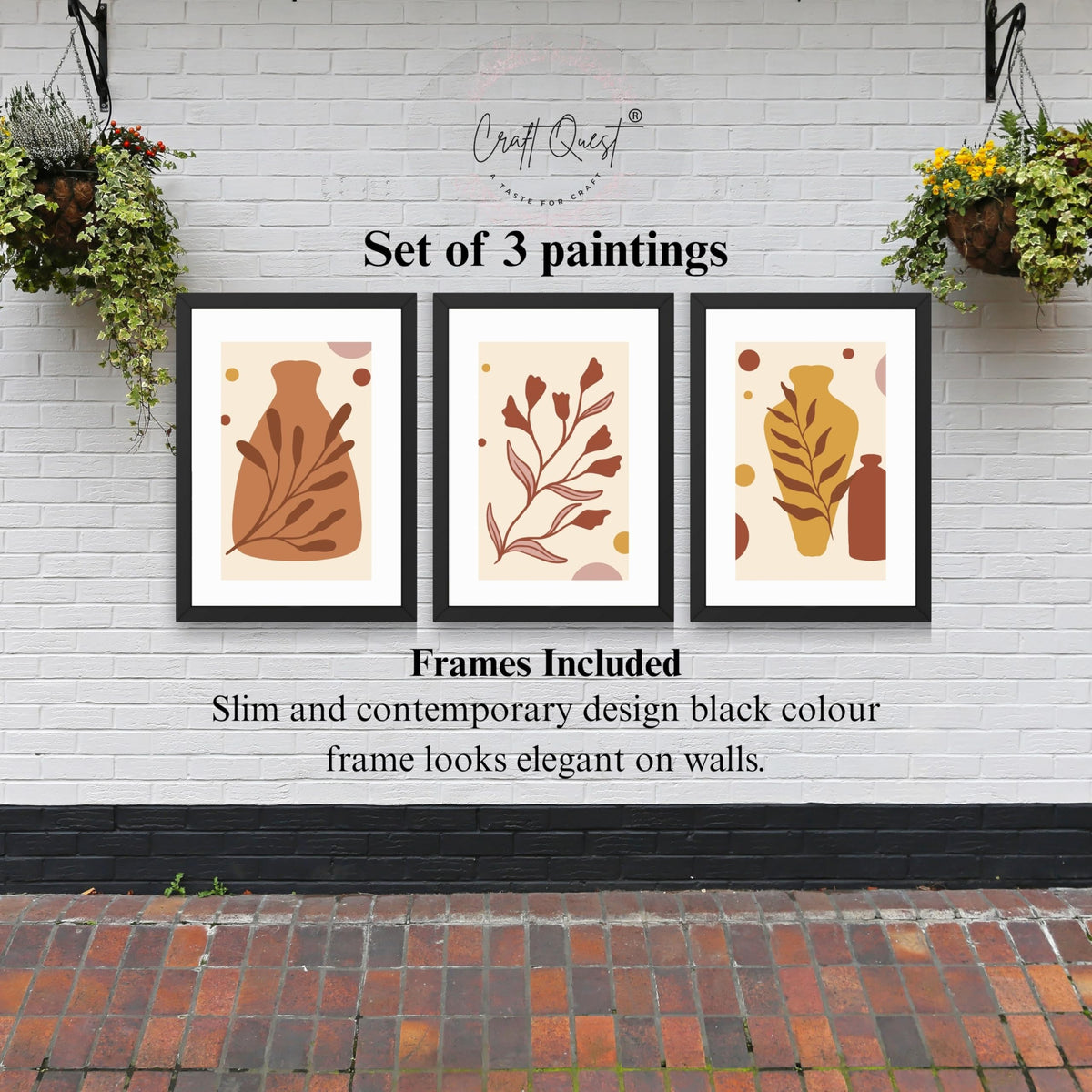 CRAFT QUEST Wall Art Decor Paintings | Set of 3 BOHO Wall Art Frames for Home Decoratio | Ideal for Living Room, Office & Bedrooms