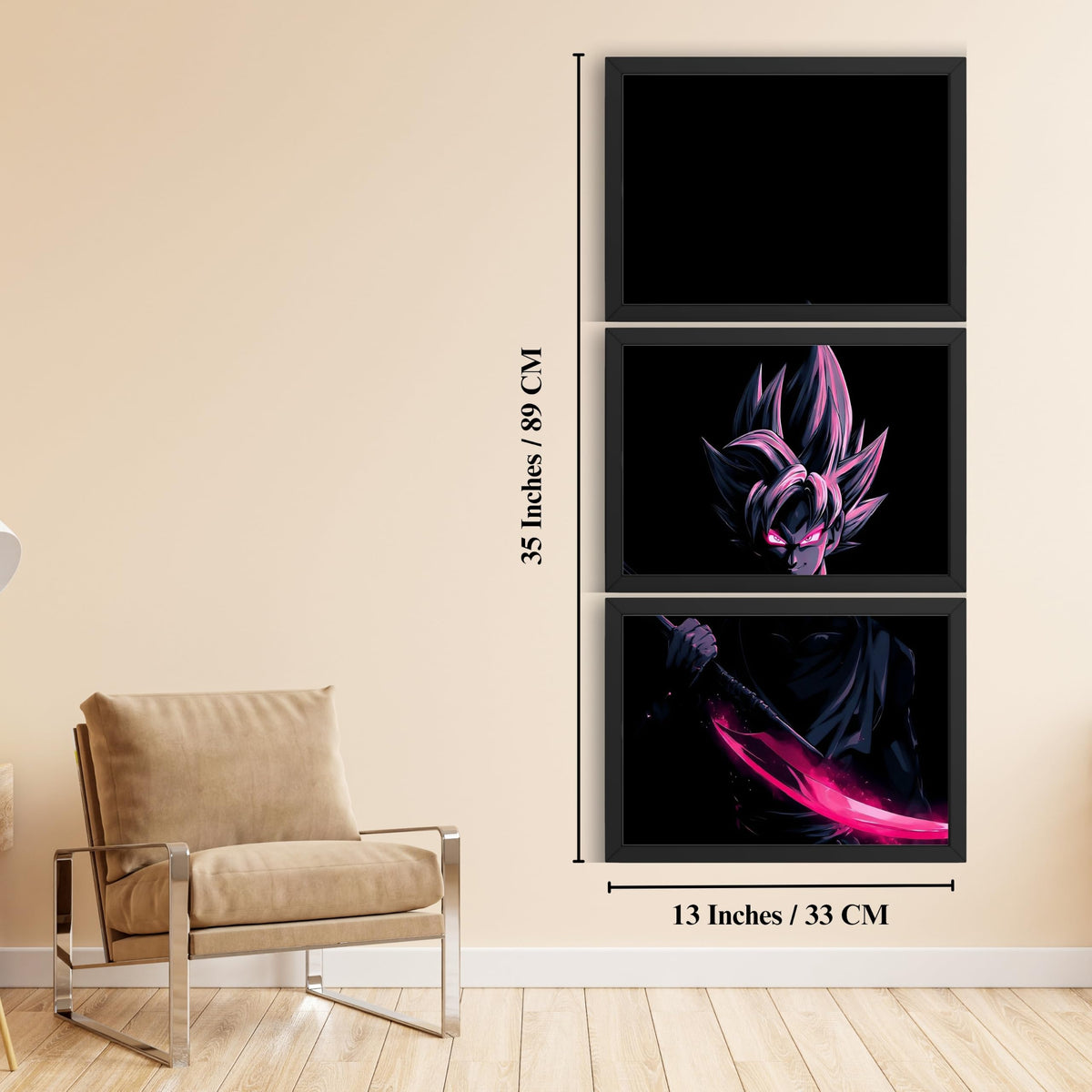 VENUXE ARTS Set Of 3 Anime Characters Wall Framed |Anime Characters Framed Poster for Living Room Bedroom Gaming Room Studio Wall Decor