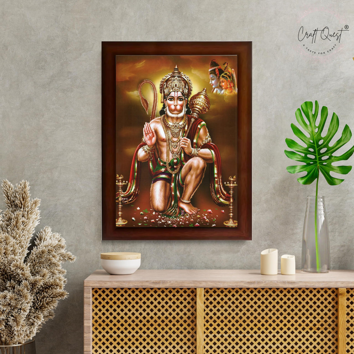 CRAFT QUEST Lord Hanuman Ji Photo Frame | Acrylic Glass, Lightweight & Waterproof | Ideal for Home, Office, Temple & Puja Room Wall Decor
