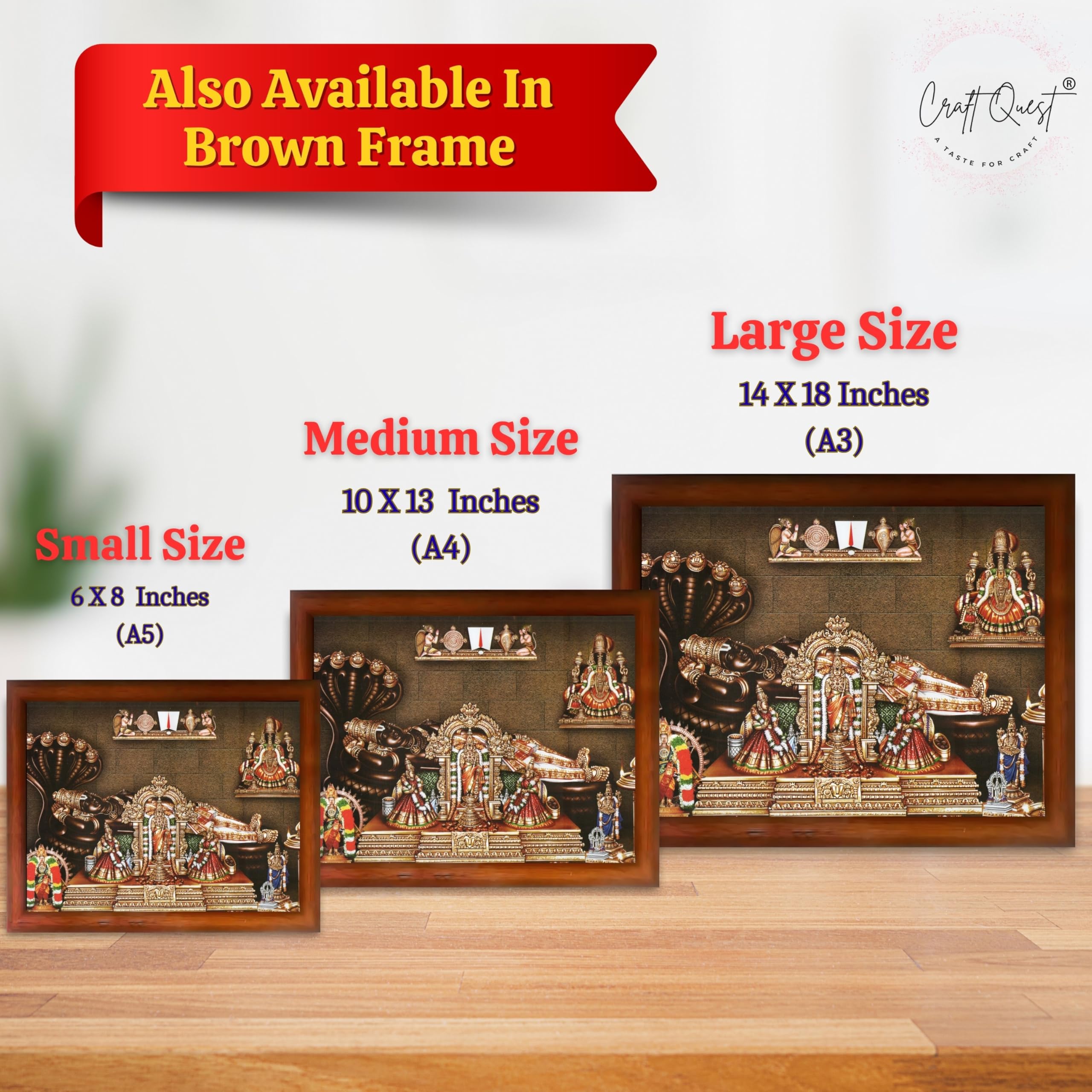 CRAFT QUEST Srirangam Ranganatha Swamy Ranganathar Perumal Wall Painting Framed | South God Picture Frame for Home, Office, Temple & Gifting