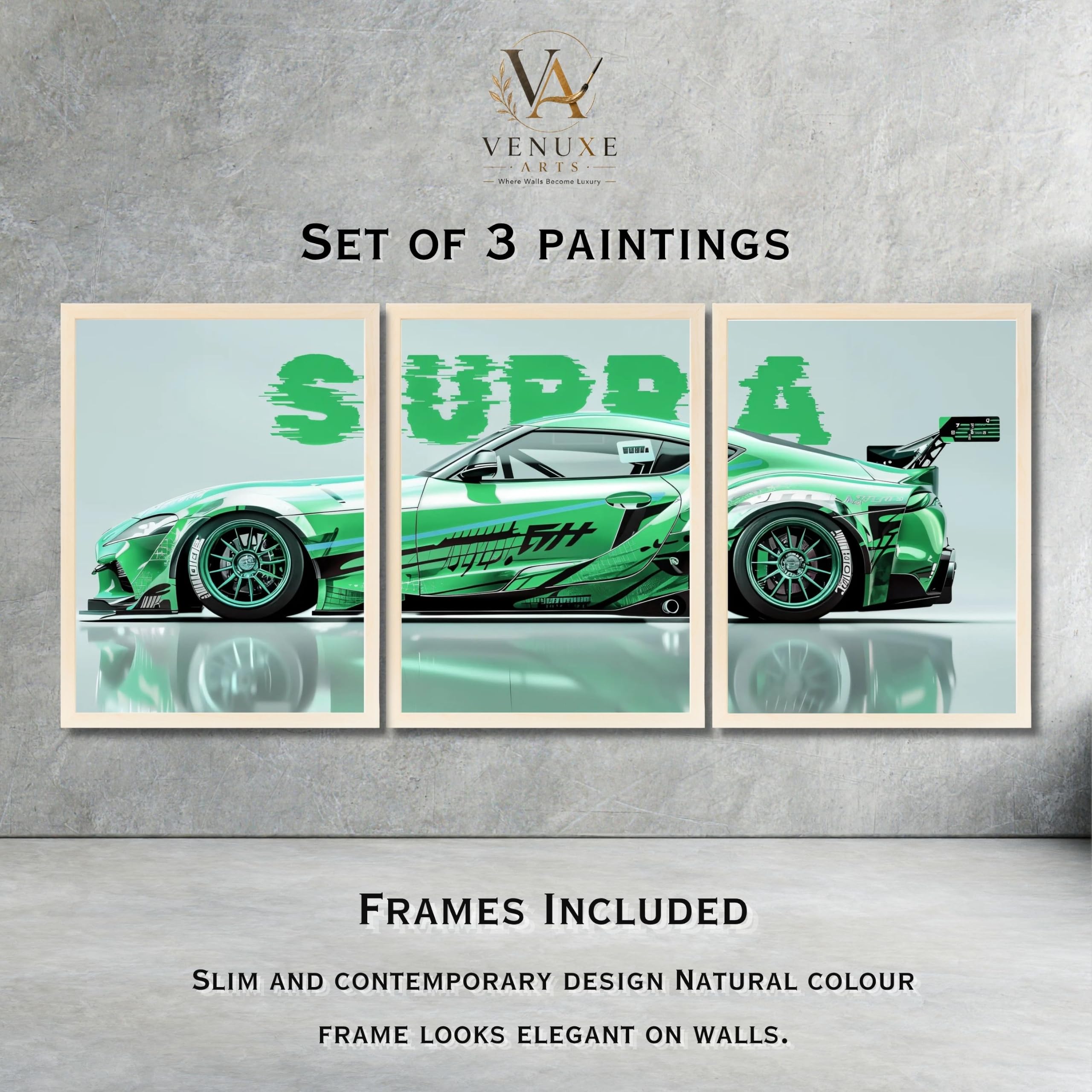 VENUXE ARTS Set Of 3 Big Sports Cars Framed Posters Gift Items for Boys Room Wall Decoration Bedroom Living Room Office Studio Décor | Car Poster Frame for Wall Décor