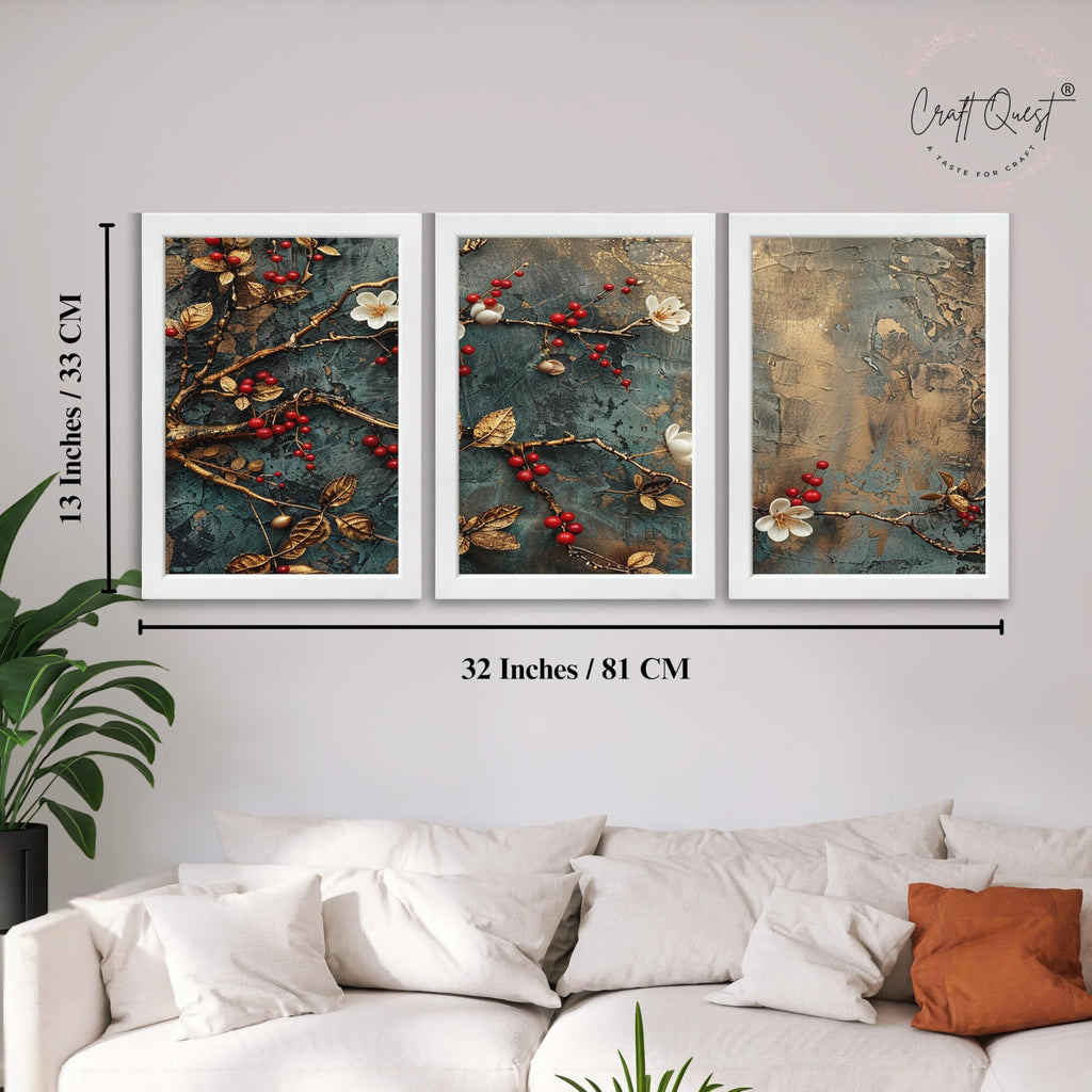 CRAFT QUEST Nature Inspired Modern Wall Art | Set of 3 Frames for Home Decoration | Ideal for Living Room, Bedroom & Offices