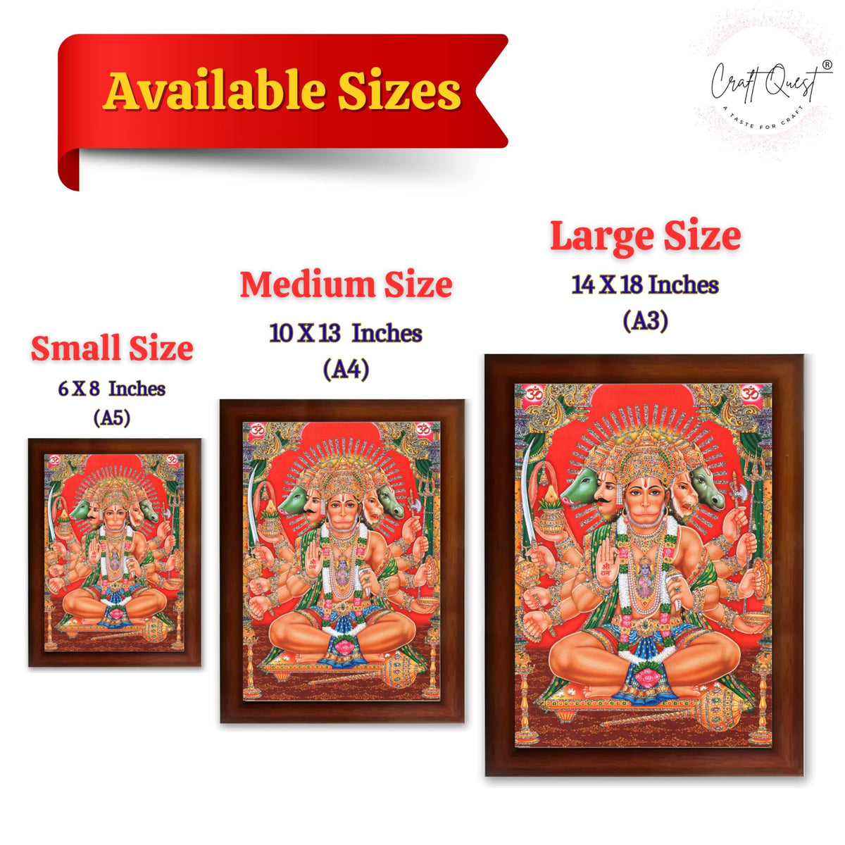 CRAFT QUEST Panchmukhi Hanuman JI | Bajrangbali Religious Photo frame Decorative Item Synthetic frame