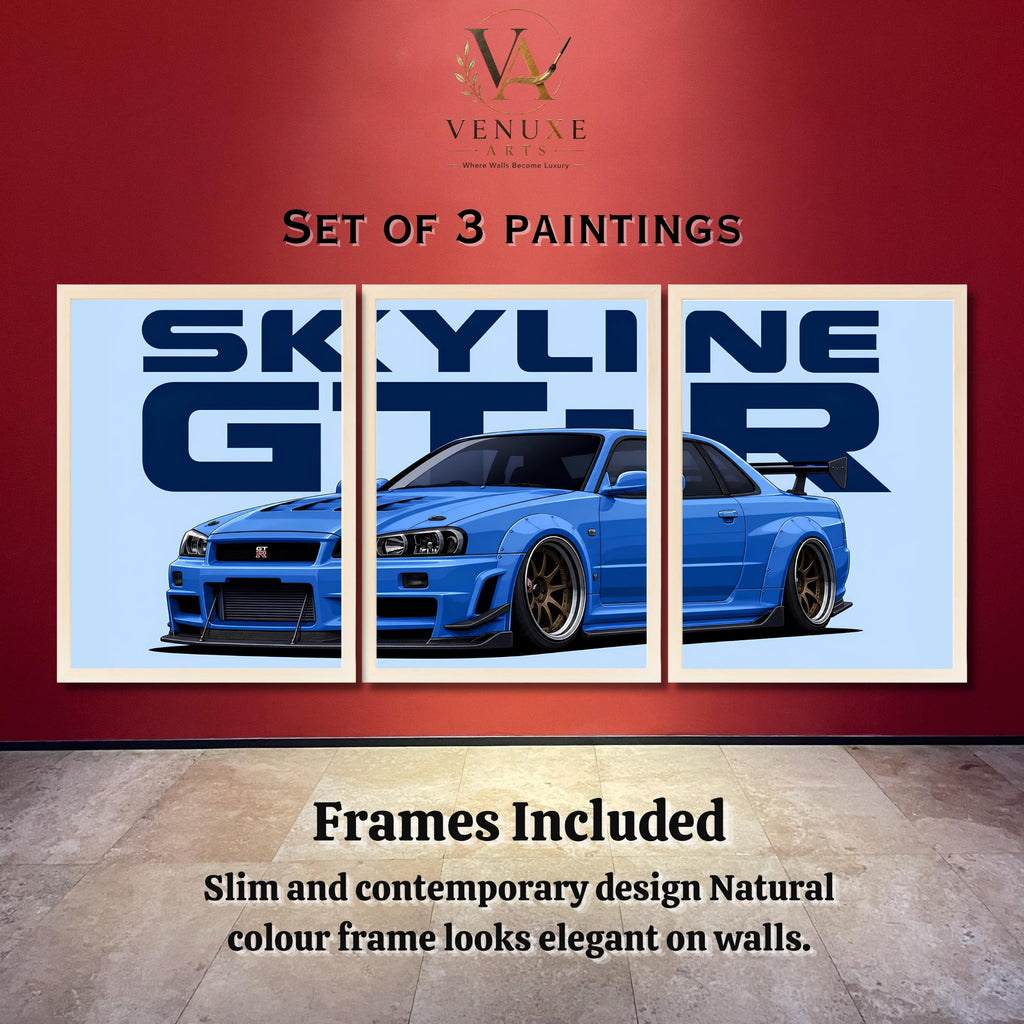 VENUXE ARTS Set Of 3 Big Sports Cars Framed Posters Gift Items for Boys Room Wall Decoration Bedroom Living Room Office Studio Décor | Car Poster Frame for Wall Décor