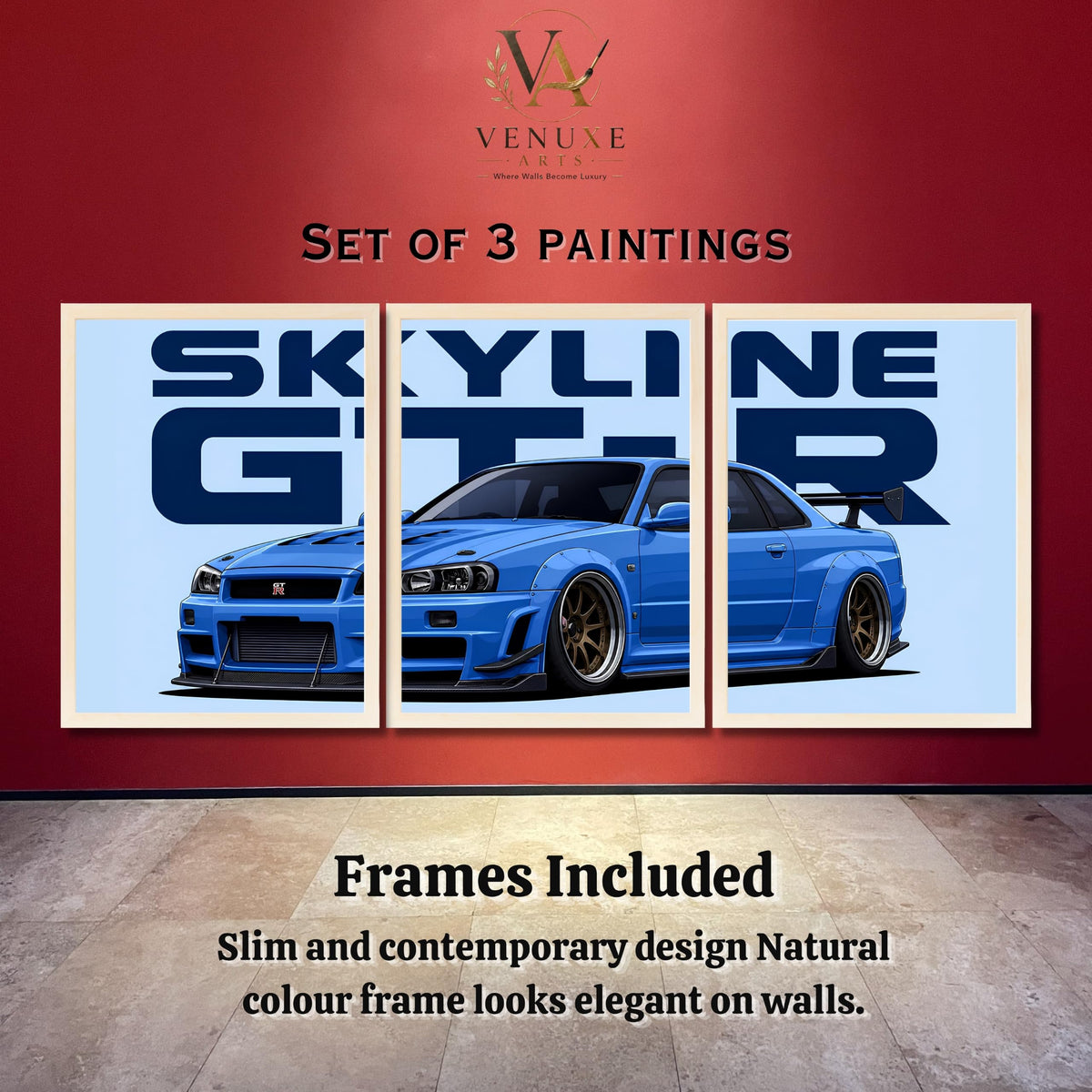 VENUXE ARTS Set Of 3 Big Sports Cars Framed Posters Gift Items for Boys Room Wall Decoration Bedroom Living Room Office Studio Décor | Car Poster Frame for Wall Décor