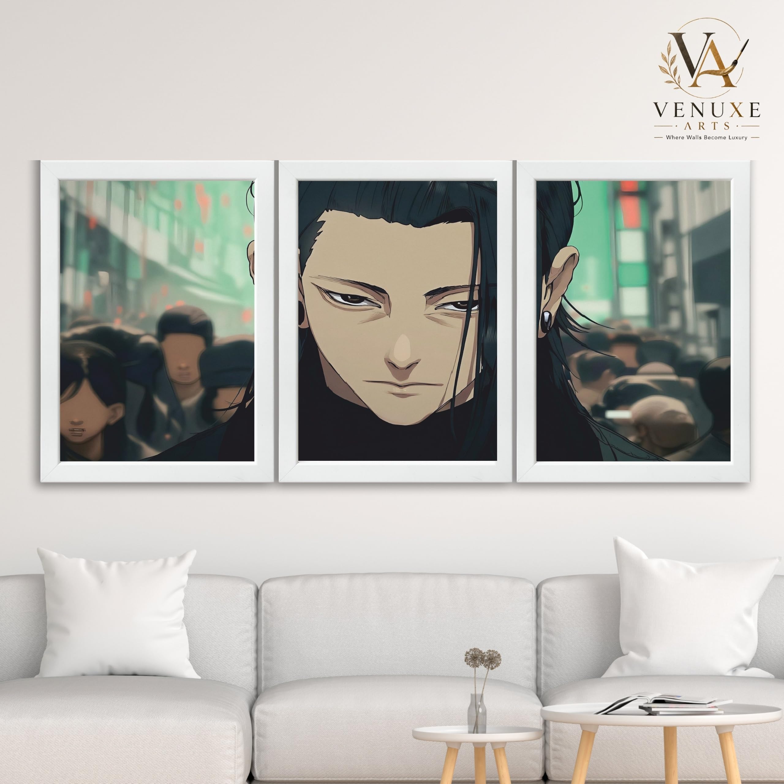 VENUXE ARTS Set Of 3 Anime Characters Wall Framed |Anime Characters Framed Poster for Living Room Bedroom Gaming Room Studio Wall Decor