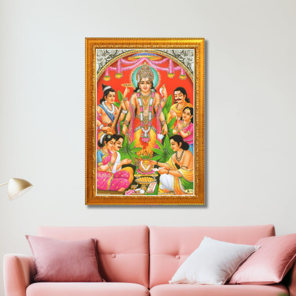 CRAFT QUEST Lord Satyanarayana Swamy Hindu God Satyanarayan Photo Frame | Religious Photo Frame | Ideal for Home, Office, Temple & Puja Room, Wall Decor