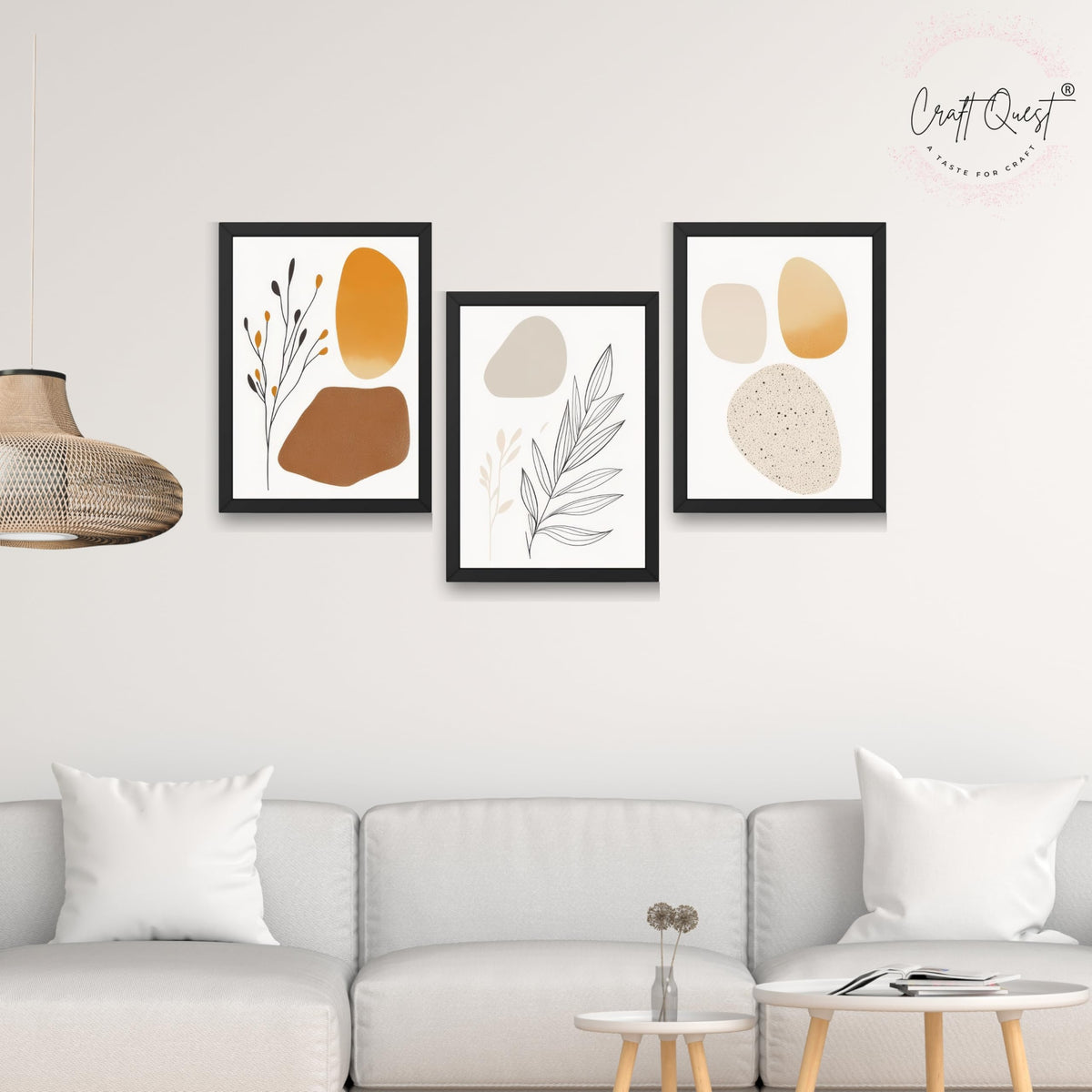 CRAFT QUEST SET OF 3 Organic Abstract Modern Wall Art | Set of 3 Frames for Home Decoration | Ideal for Living Room, Bedroom & Offices