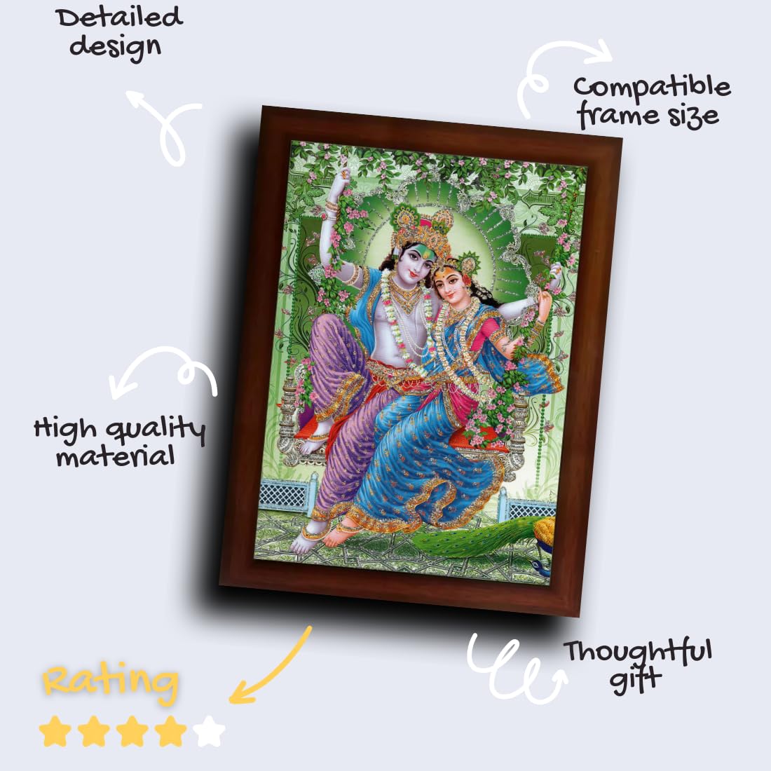 Craft Quest Radha Krishna Sparkle Coated Home Decorative Gift Item Framed Painting (10 X 14 Inches, Brown) RK1013-117