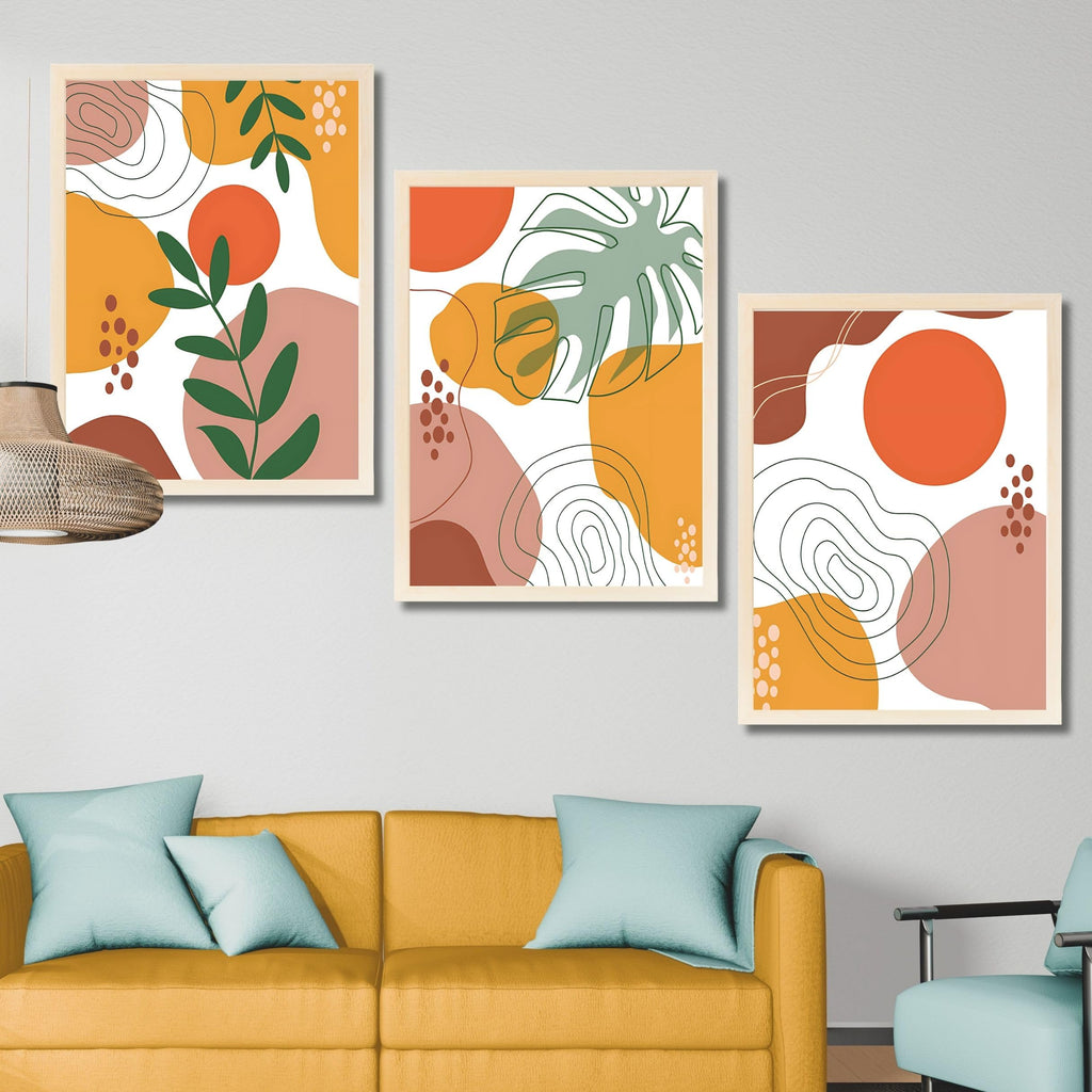 CRAFT QUEST Wall Art Decor Paintings | Set of 3 BOHO Wall Art Frames for Home Decoration | Ideal for Living Room, Bedroom & Office
