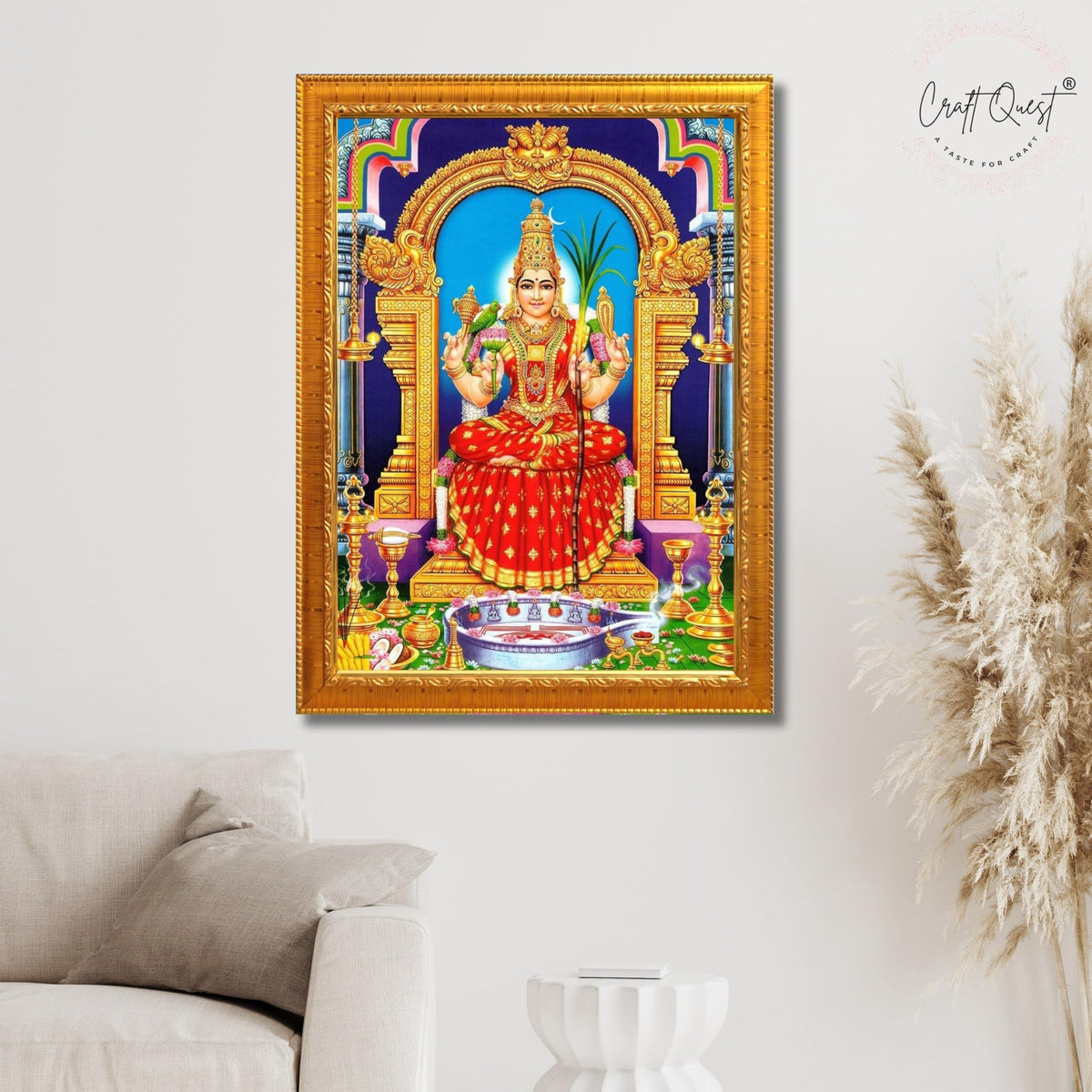CRAFT QUEST Kanchi Kamakshi Photo Frame Kamachi Amman Kanji Kamatchi Wall Painting Framed Home Décor, Religious Photo Frame