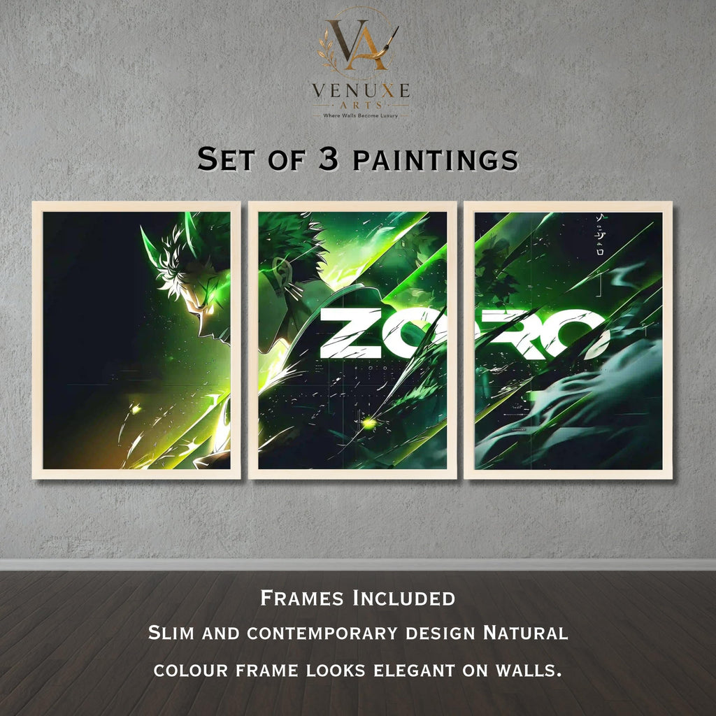 VENUXE ARTS Set Of 3 Anime Characters Wall Framed |Anime Characters Framed Poster for Living Room Bedroom Gaming Room Studio Wall Decor