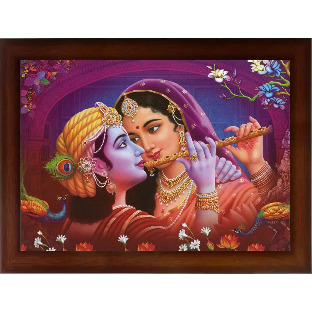 Craft Quest Radha Krishna Sparkle Coated Home Decorative Gift Item Framed Painting (10 X 14 Inches, Brown) RK1013-102