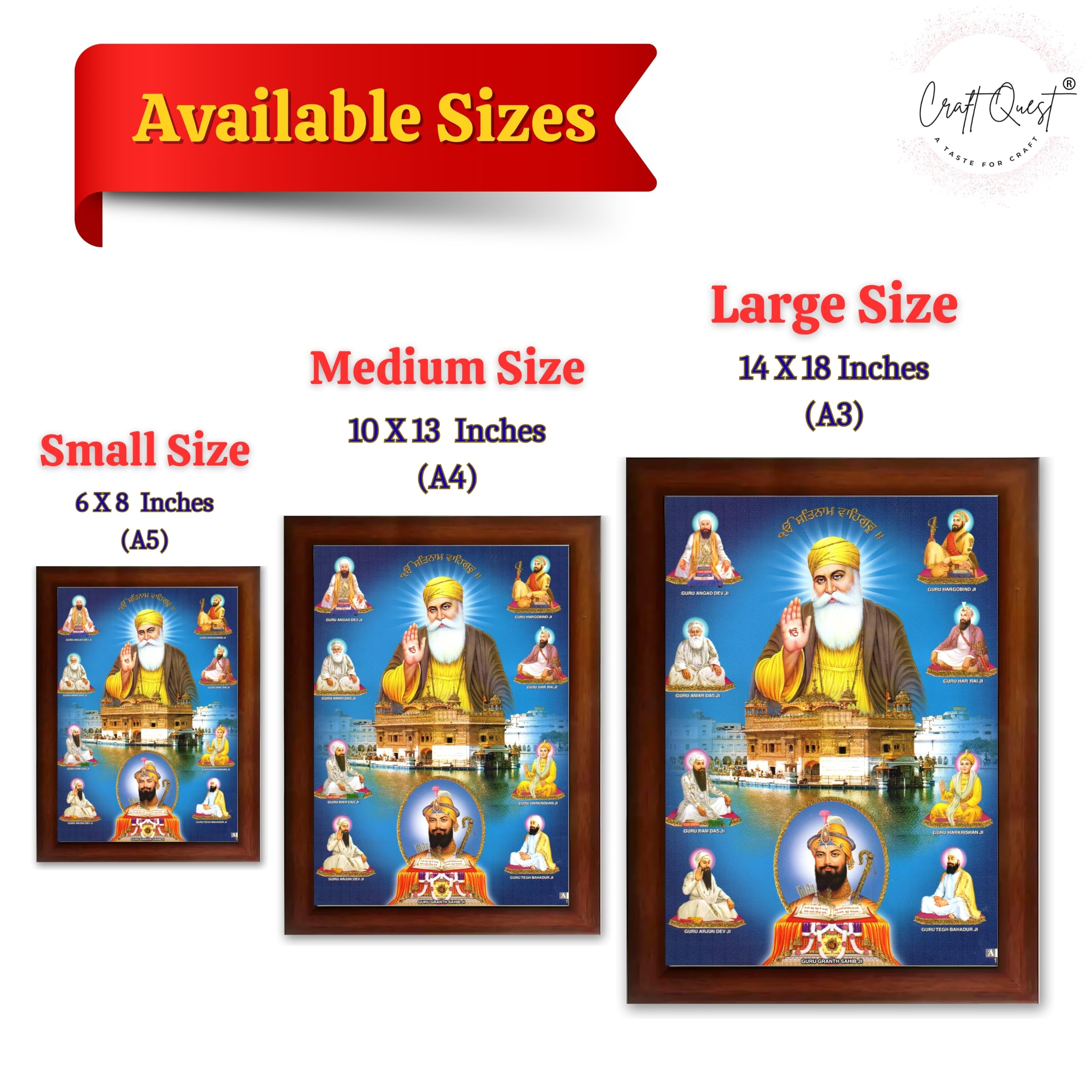 CRAFT QUEST Gurunanak Dev Ji Photo Frame Waheguru Sikh Guru Photo for Home Decor Spiritual Wall Hanging and Living Room Decoration