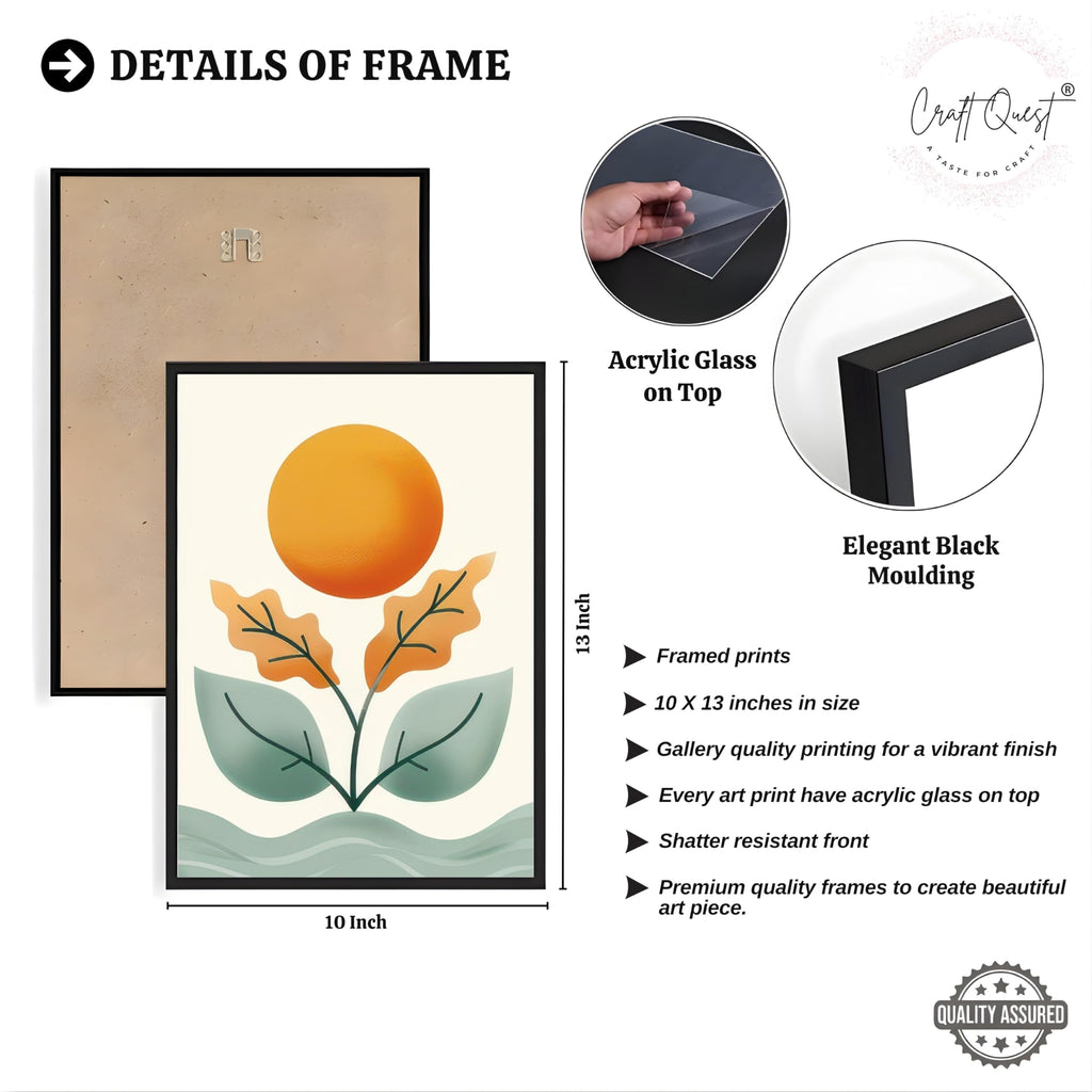 CRAFT QUEST Nature Inspired Sun & Moon Modern Boho Wall Art | Set of 3 Frames for Home Decoration | Ideal for Living Room, Bedroom & Offices