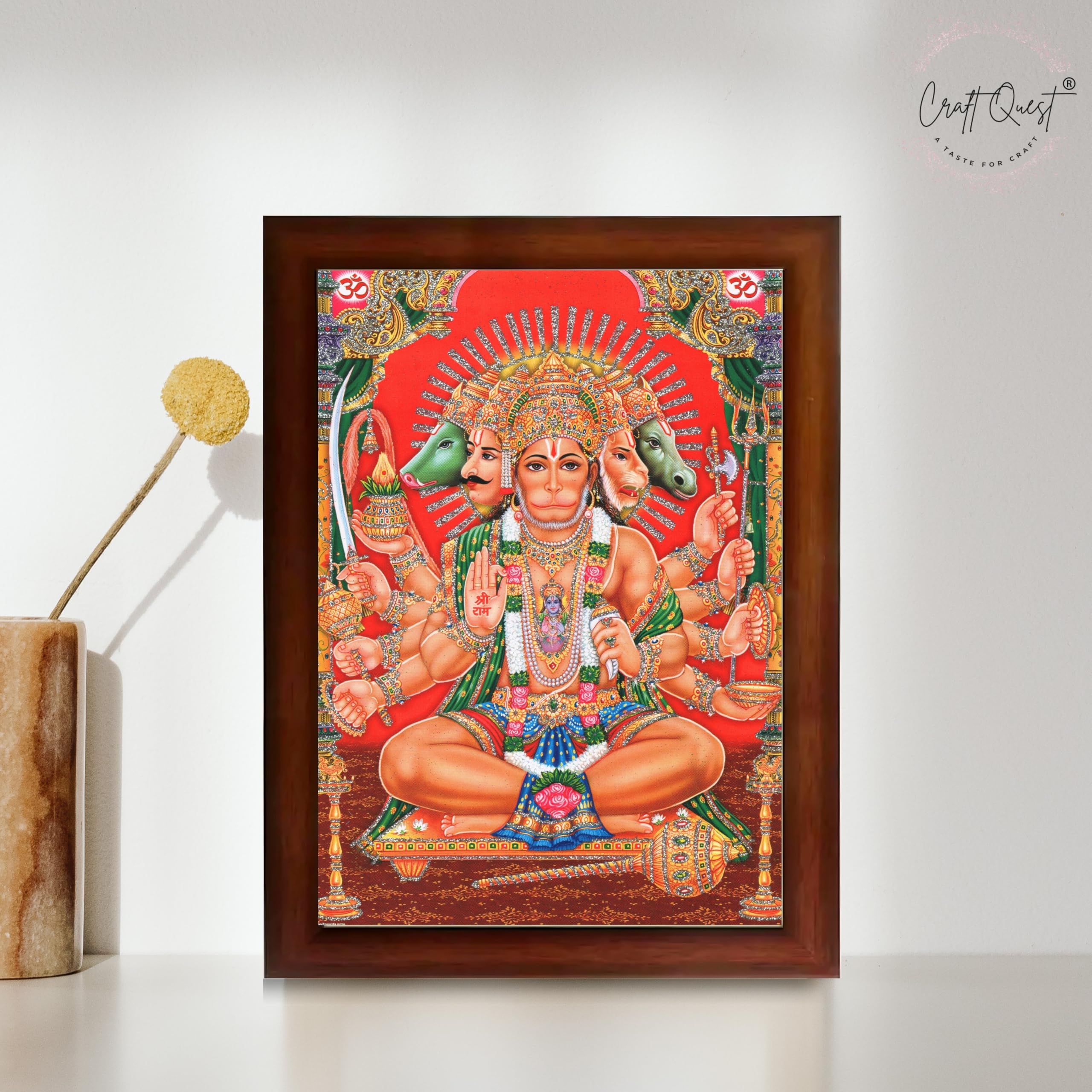 CRAFT QUEST Panchmukhi Hanuman JI | Bajrangbali Religious Photo frame Decorative Item Synthetic frame