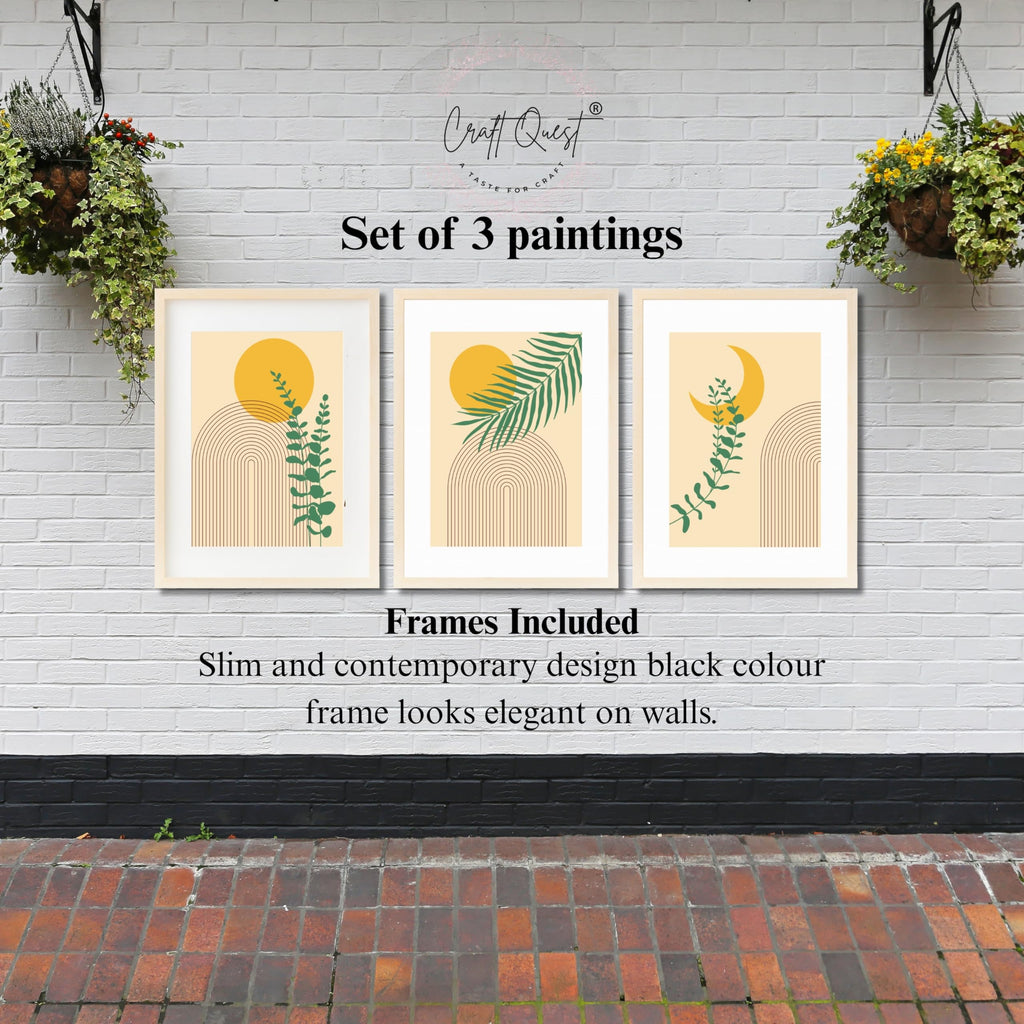 CRAFT QUEST Wall Art Decor Paintings | Set of 3 BOHO Wall Art Frames for Home Decoration | Ideal for Living Room, Bedroom & Office