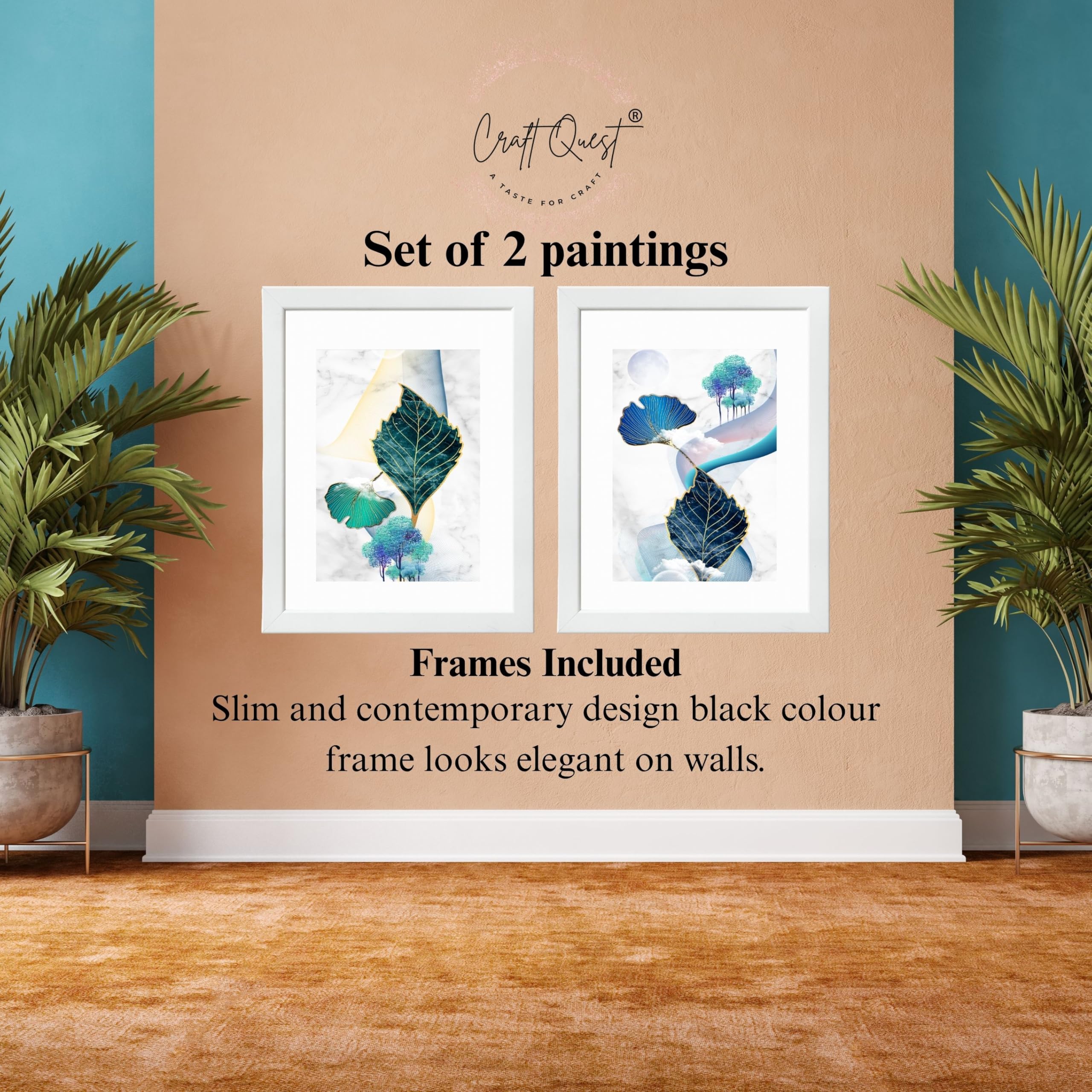 CRAFT QUEST Wall Art Decor Paintings | Set of 2 Wall Art Frames for Home Decoration | Ideal for Living Room, Bedroom & Office (Style 116)