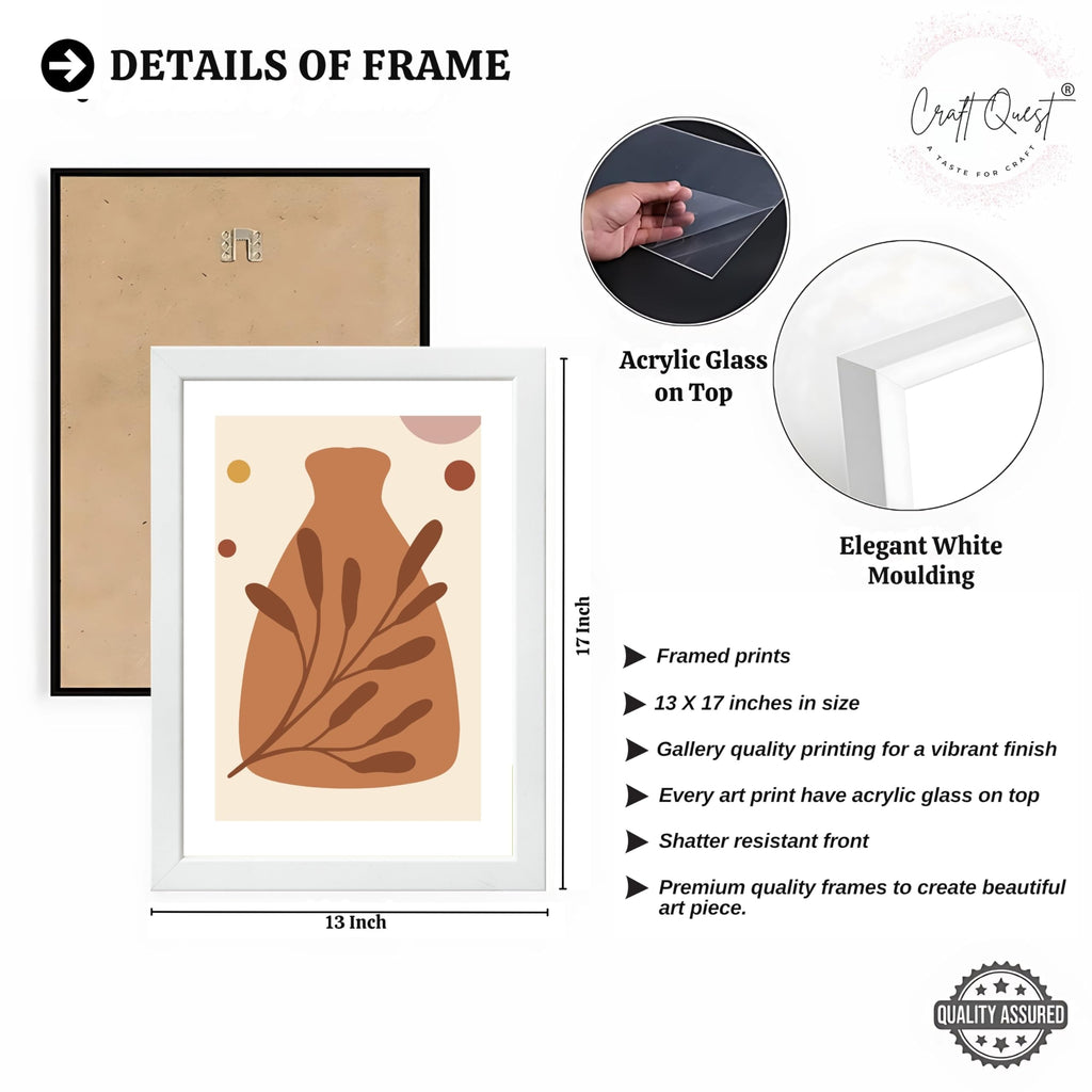 CRAFT QUEST Wall Art Decor Paintings | Set of 3 BOHO Wall Art Frames for Home Decoratio | Ideal for Living Room, Office & Bedrooms