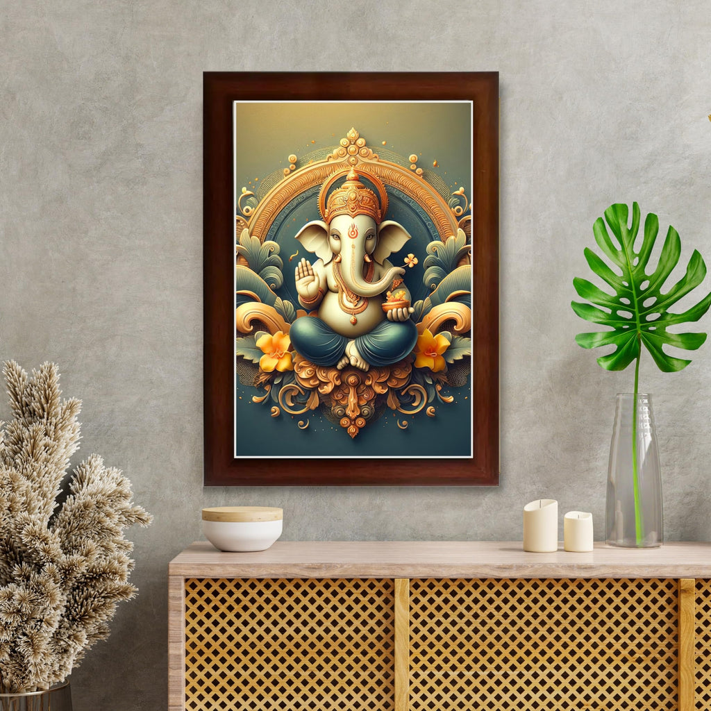 CRAFT QUEST Lord Ganpati Ganesh ji God Frame for Pooja Room & Wall Decor GA-254