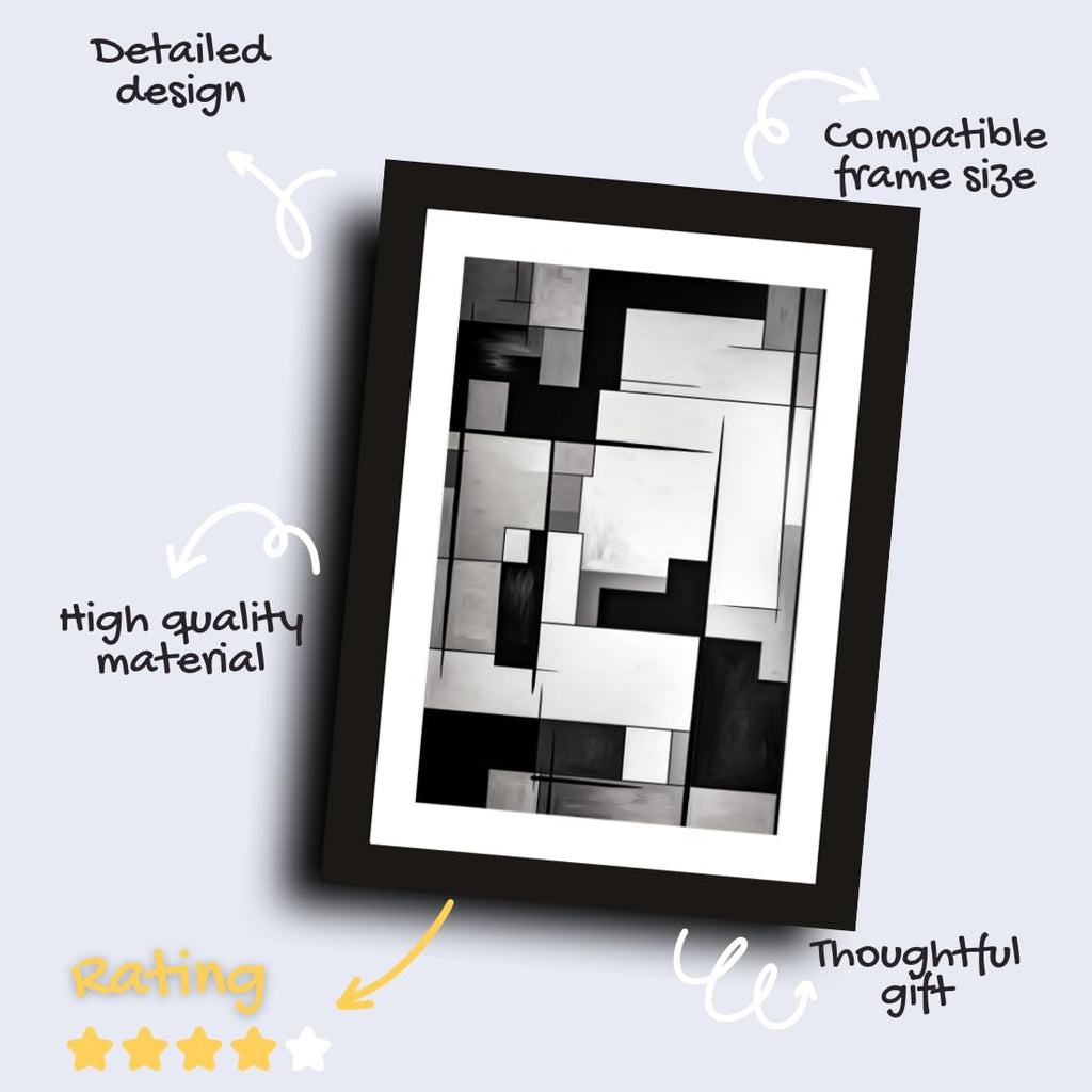 CRAFT QUEST Abstract Digital Fractal Flow Modern Art Painting Poster Frame for Home & Office Wall Decoration - Portrait, Wall Display (Black, 14x10 Inch Frame with Art Print)