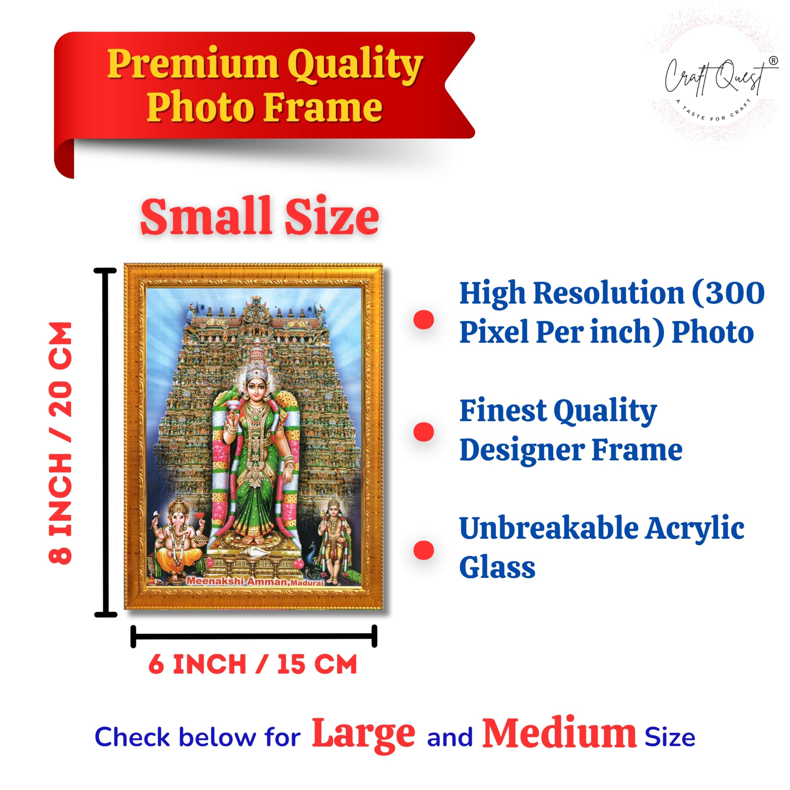 CRAFT QUEST Madurai Meenakshi Amman Madhura Meenatchi Wall Painting Framed Home Decor | South God Picture Frame for Home, Office, Temple & Gifting, Decor