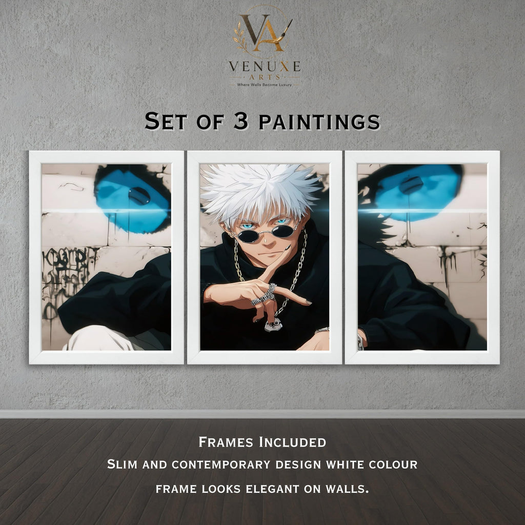 VENUXE ARTS Set Of 3 Anime Characters Wall Framed |Anime Characters Framed Poster for Living Room Bedroom Gaming Room Studio Wall Decor