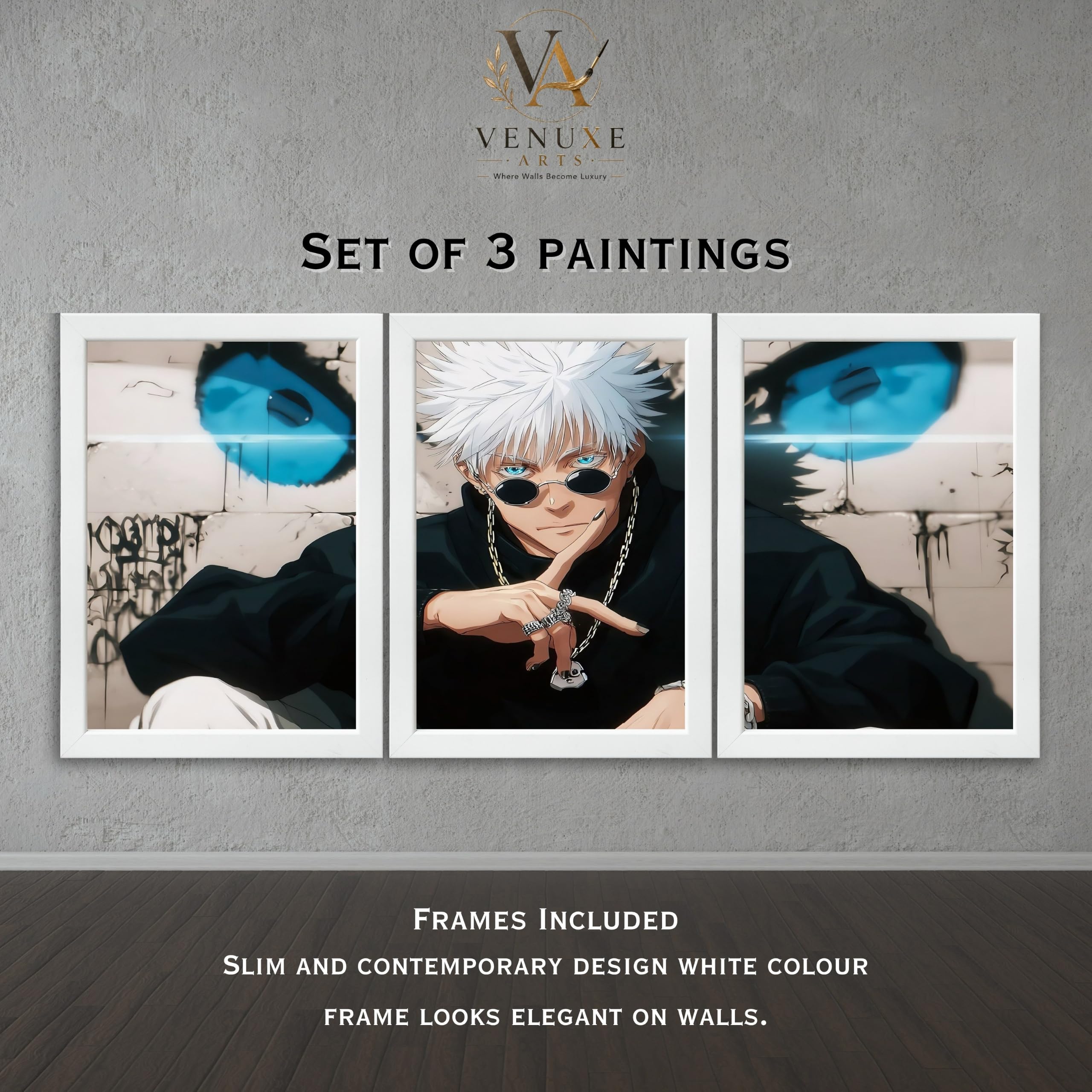 VENUXE ARTS Set Of 3 Anime Characters Wall Framed |Anime Characters Framed Poster for Living Room Bedroom Gaming Room Studio Wall Decor