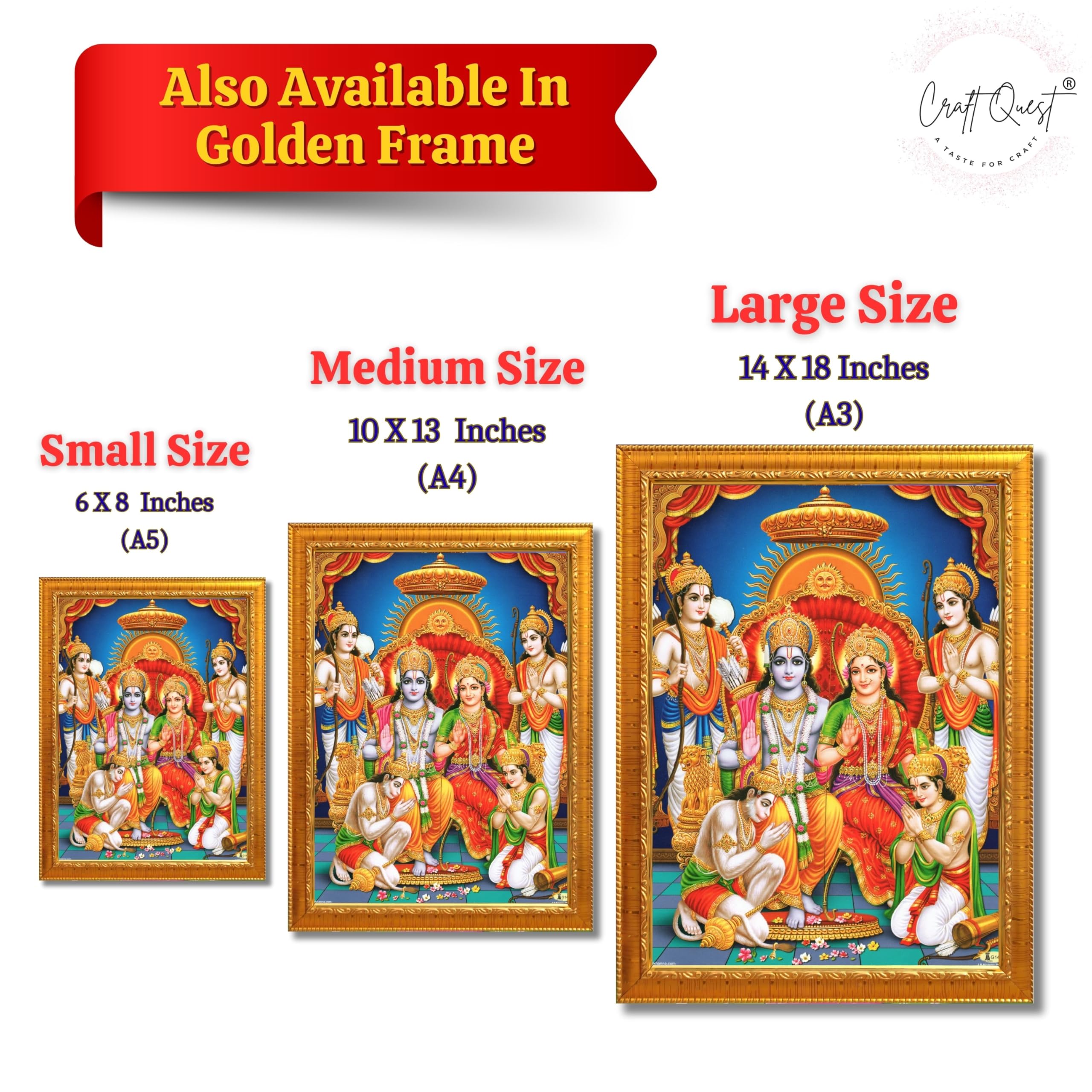 CRAFT QUEST Lord Shri Ram Darbar Sita Mata Parivar Family Wall Painting Framed Home and Pooja Decor