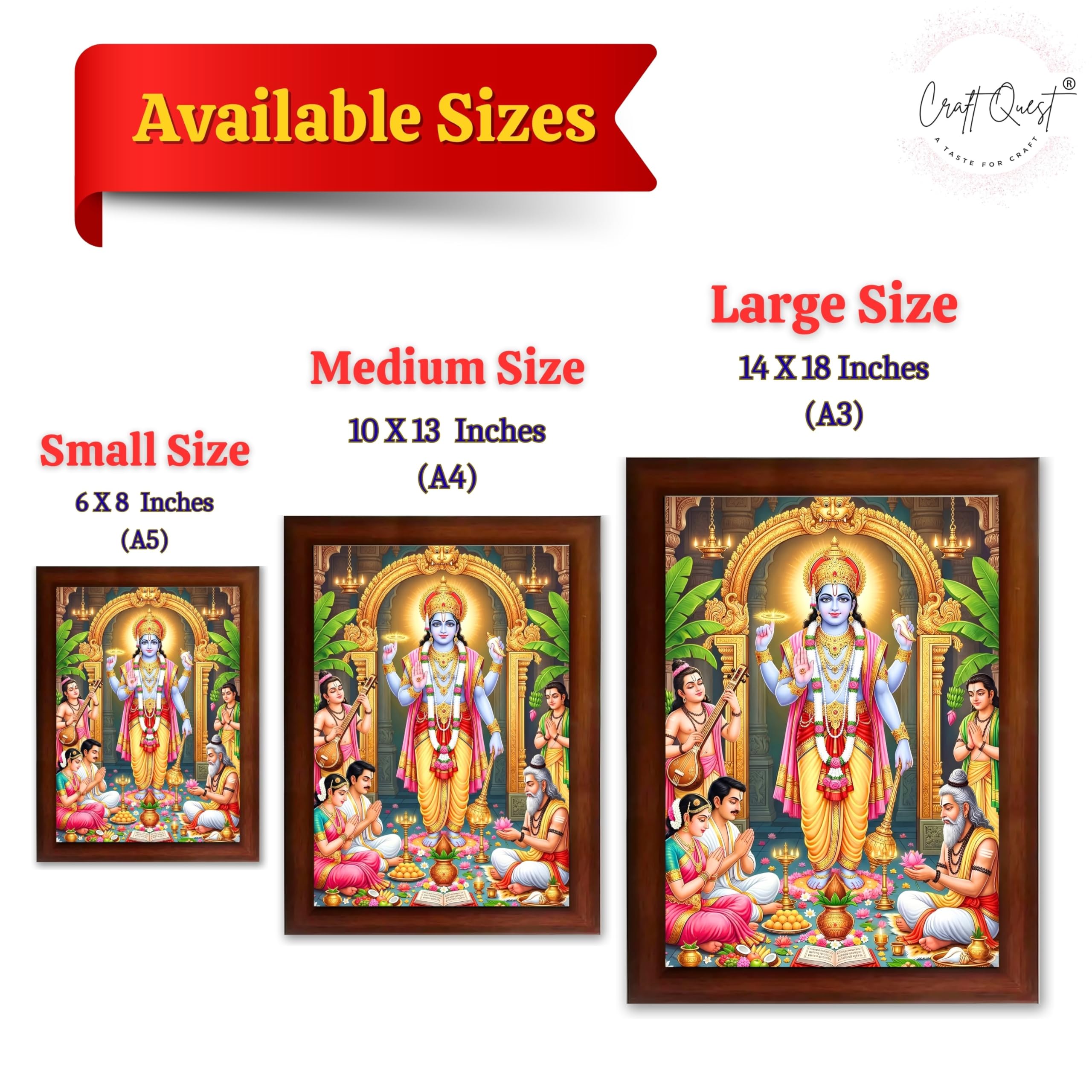 CRAFT QUEST Satyanarayana Swamy Hindu God Satyanarayan Photo Frame | Religious Photo Frame | Ideal for Home, Office, Temple & Puja Room, Wall Decor Item