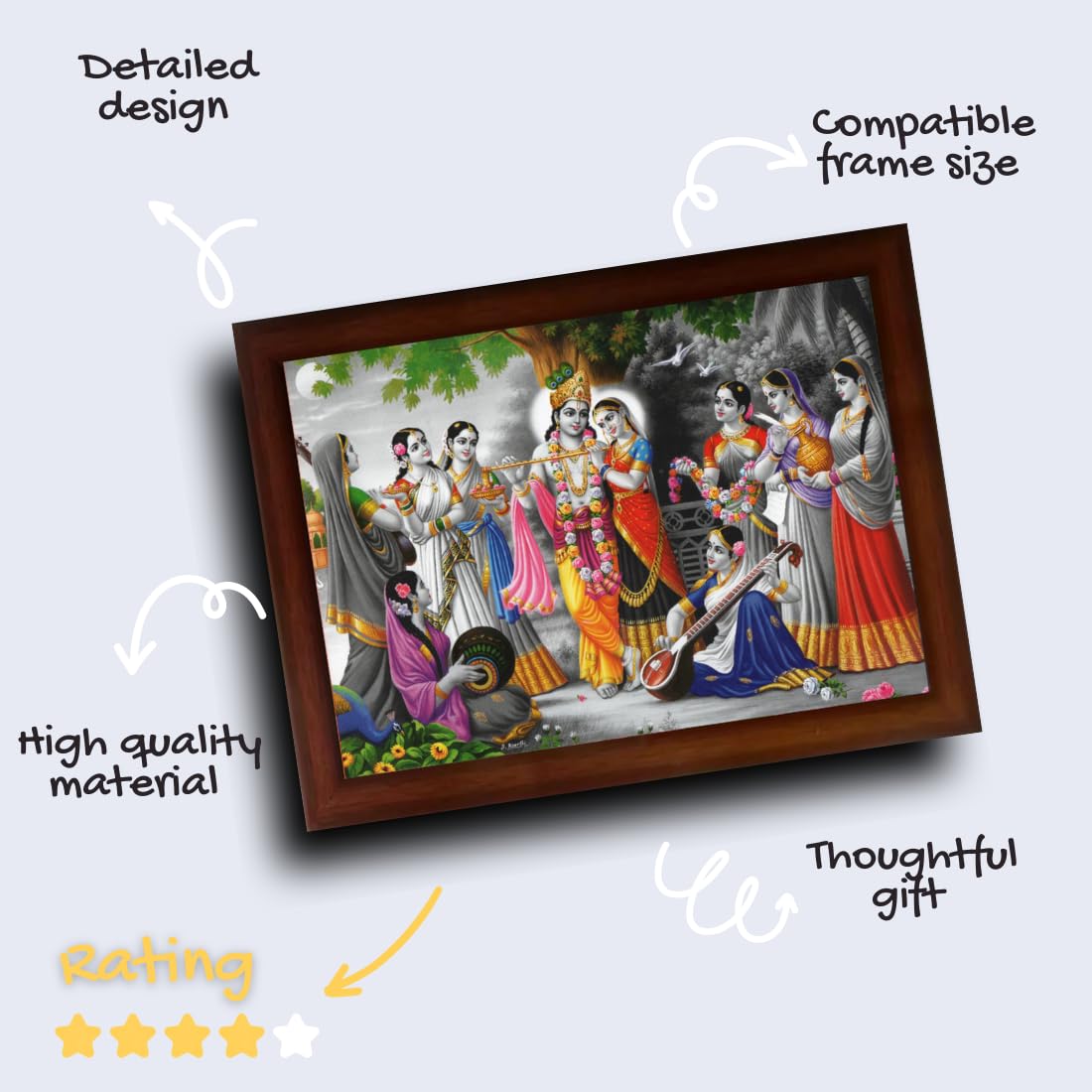 Craft Quest Radha Krishna Sparkle Coated Home Decorative Gift Item Framed Painting (10 X 14 Inches, Brown) RK1013-107