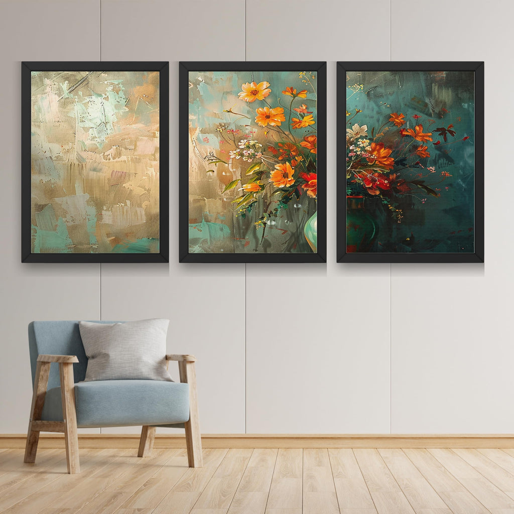 CRAFT QUEST Nature Inspired Paintings Of Flowers Wall Art | Set of 3 Frames for Home Decoration | Ideal for Living Room, Bedroom & Office