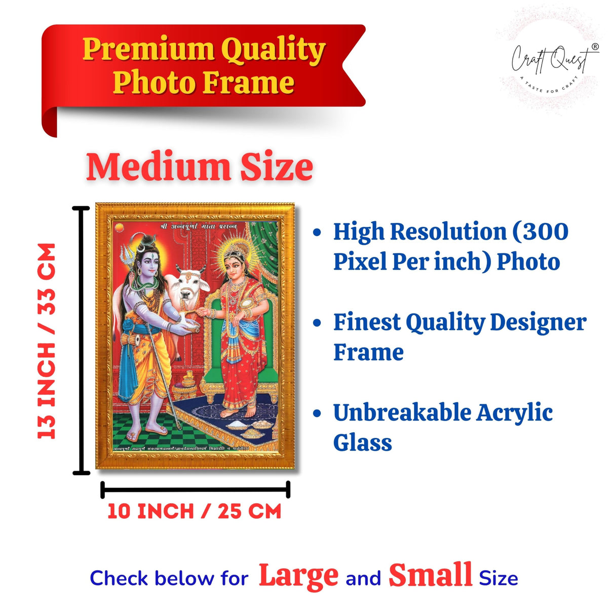 CRAFT QUEST Shiva & Maa Annapurna devi sitting on throne photo frame with Acrylic Glass for Kitchen