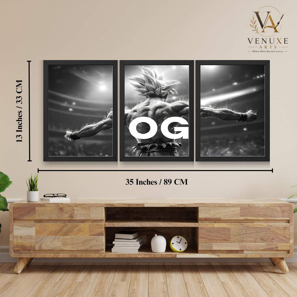 VENUXE ARTS Set Of 3 Anime Characters Wall Framed |Anime Characters Framed Poster for Living Room Bedroom Gaming Room Studio Wall Decor