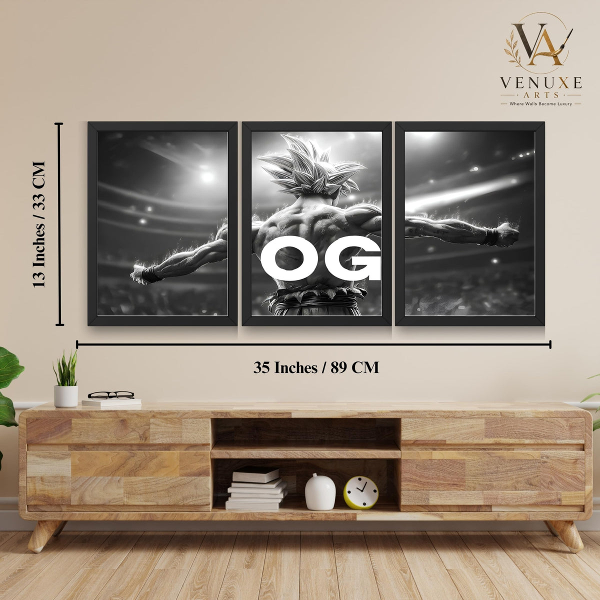 VENUXE ARTS Set Of 3 Anime Characters Wall Framed |Anime Characters Framed Poster for Living Room Bedroom Gaming Room Studio Wall Decor