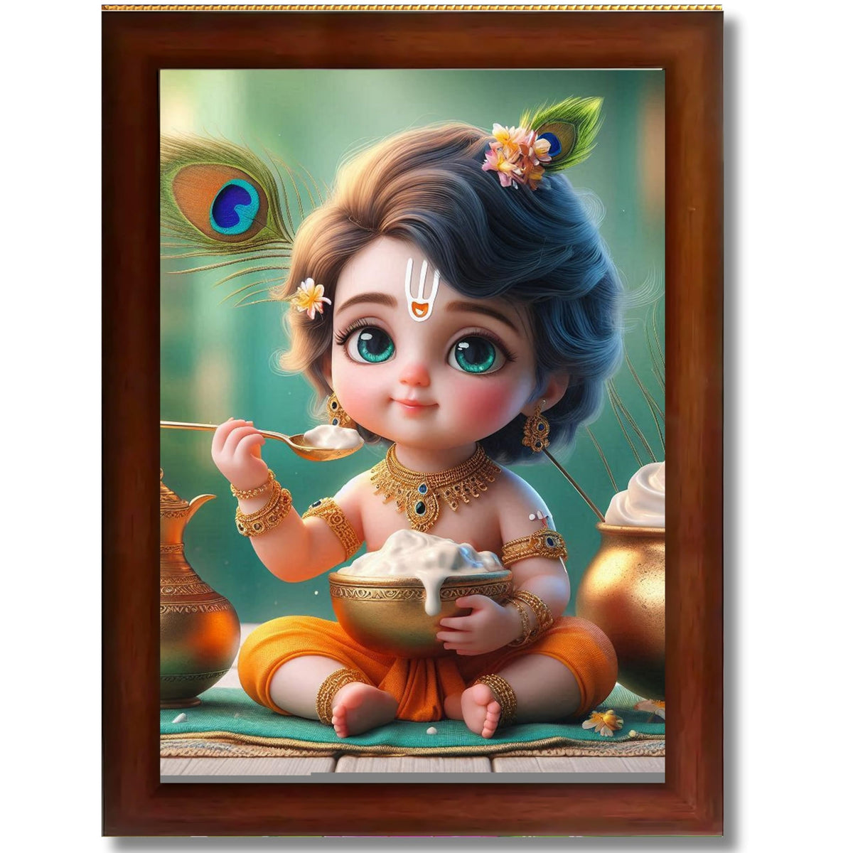 CRAFT QUEST Cute Baby Krishna HD Print | Little Krishna Frame for Home Temple, Office Desk, Car Dashboard