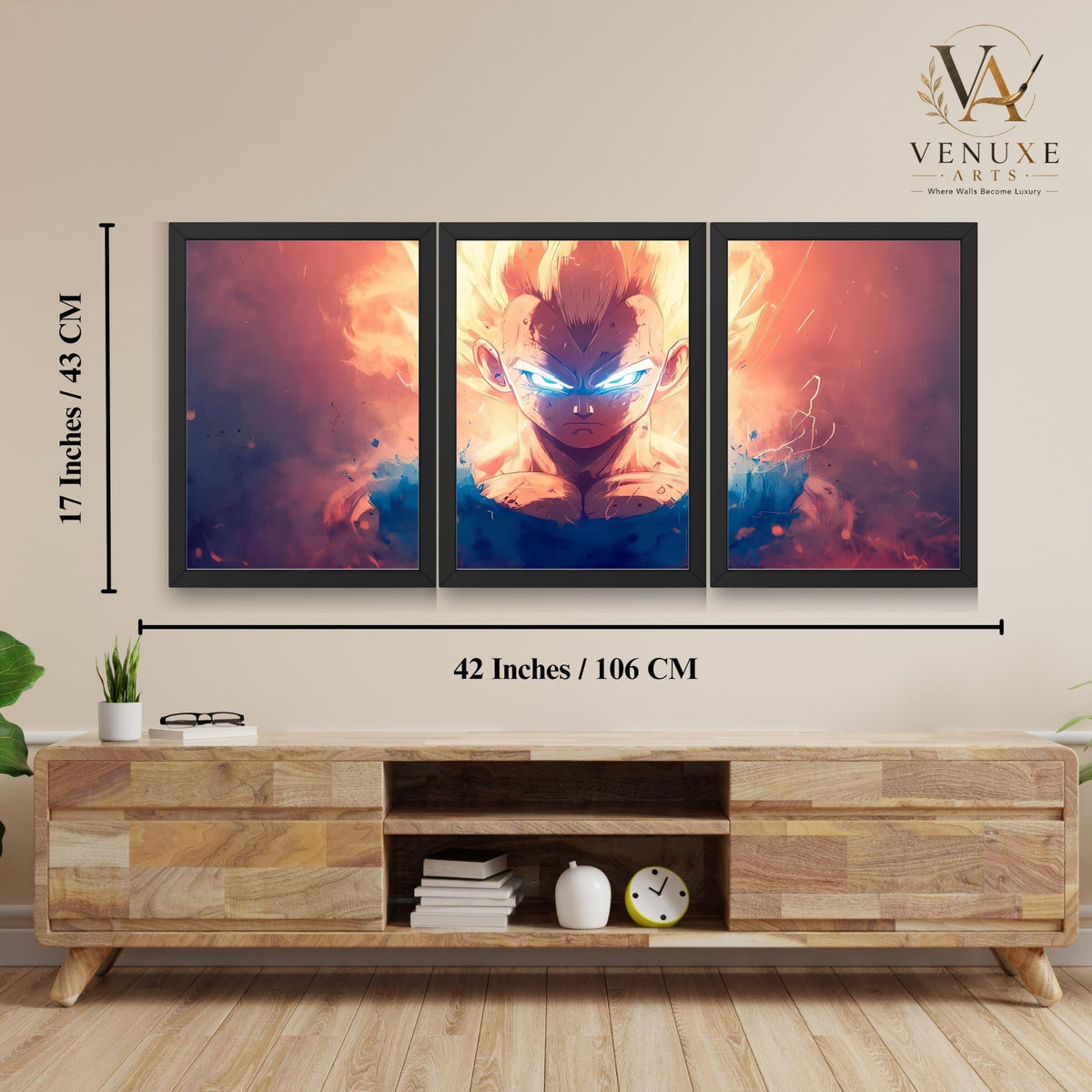 VENUXE ARTS Set Of 3 Anime Characters Wall Framed |Anime Characters Framed Poster for Living Room Bedroom Gaming Room Studio Wall Decor