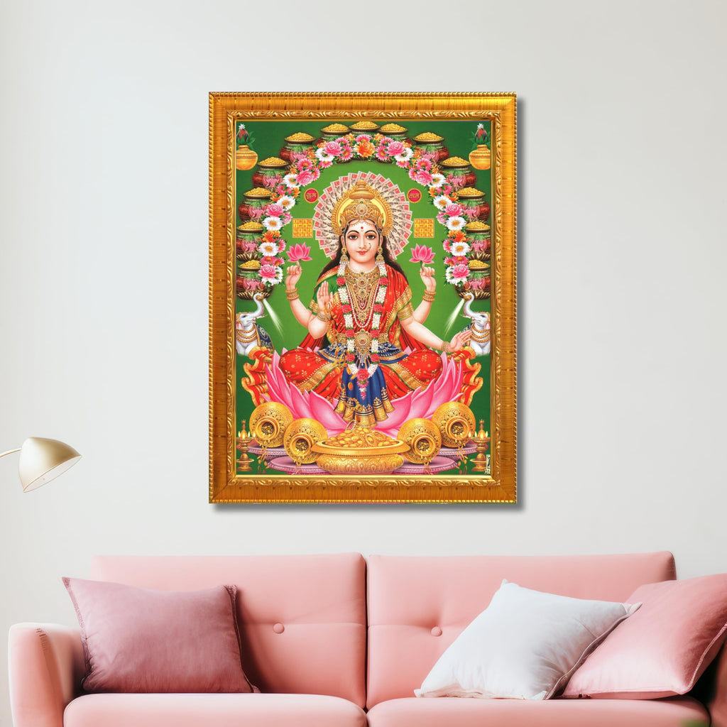 CRAFT QUEST Goddess Lakshmi Devi Dhana Vaibhav Laxmi Maa Wall Painting Frame Home Decor