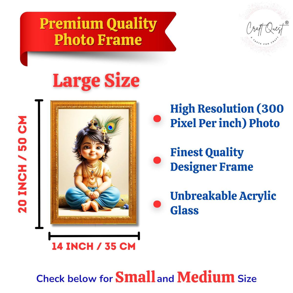 CRAFT QUEST Bal Gopal Painting | Krishna Photo Frames for Walls, Home, Bedroom, Living Room and Home Decor Item
