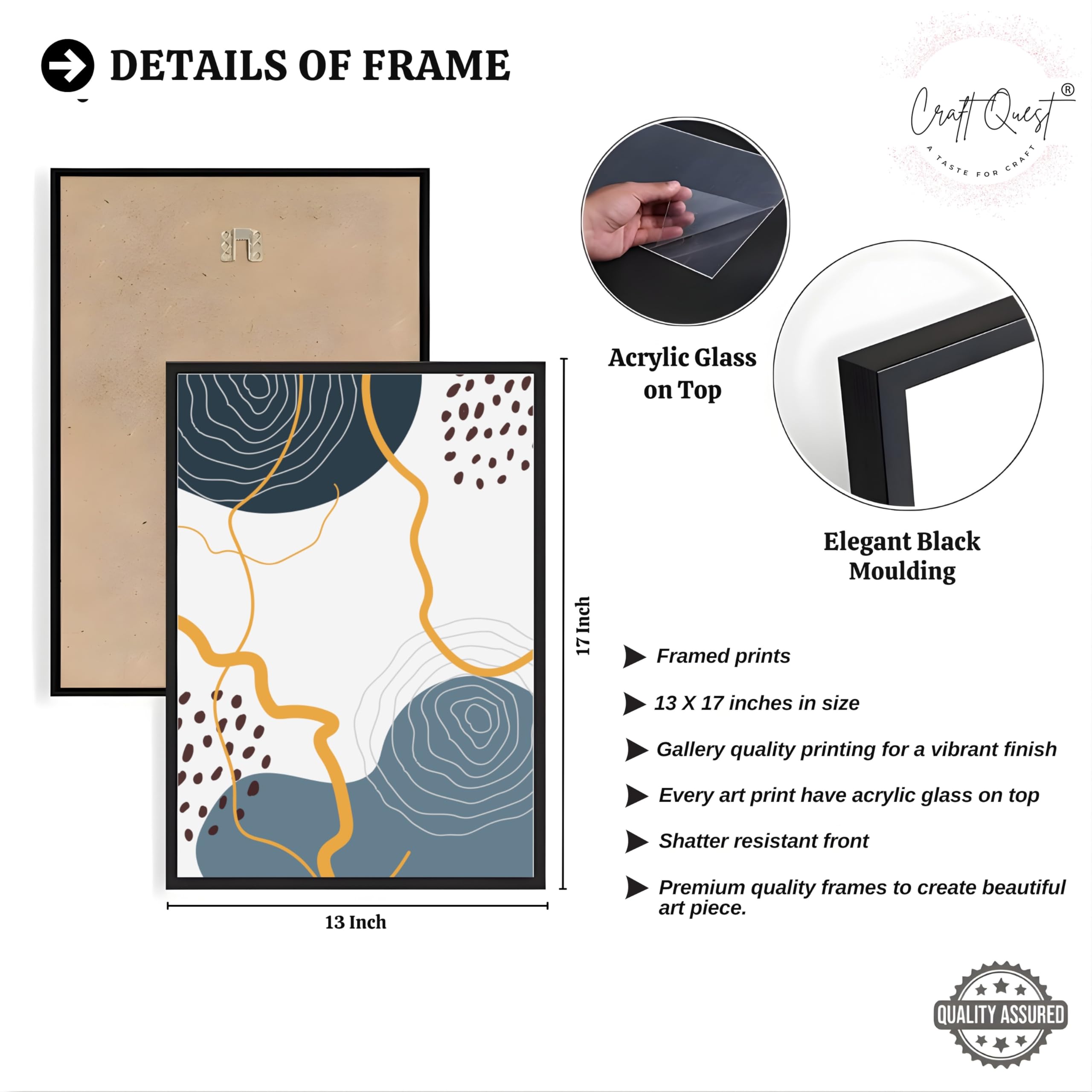 CRAFT QUEST Abstract Modern Shapes Wall Art | Set of 3 Frames for Home Decoration | Ideal for Living Room, Bedroom & Offices