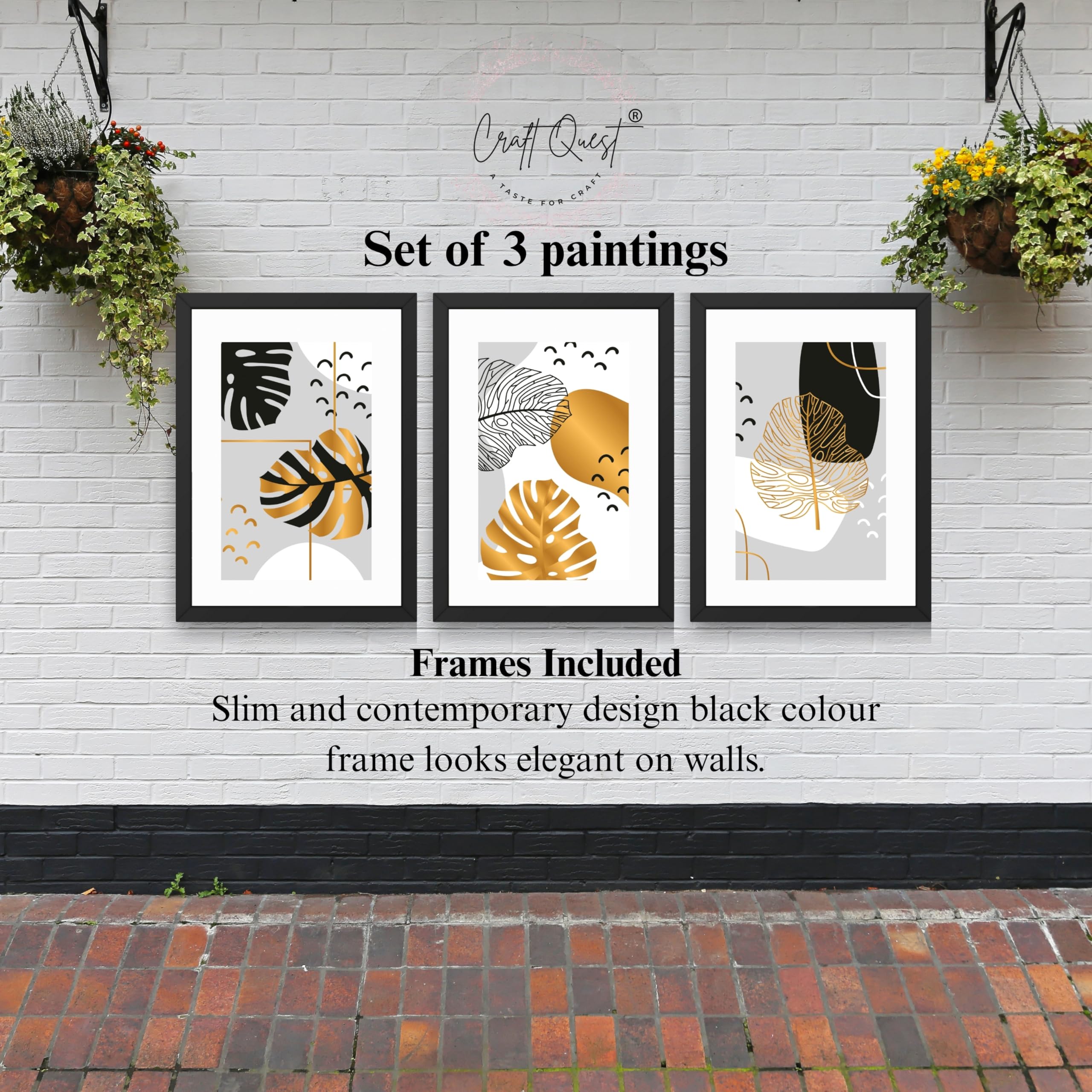 CRAFT QUEST Wall Art Decor Paintings | Set of 3 Abstract Wall Art Frames for Home Decoration | Ideal for Living Room, Bedrooms & Offices